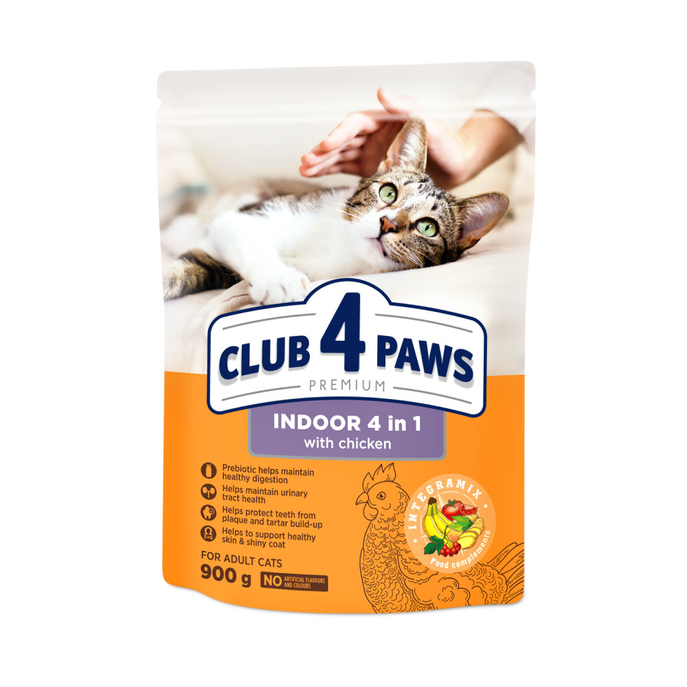 Сухий корм для кішок які живуть в приміщенні Club 4 Paws Premium 4 в 1, 900 г