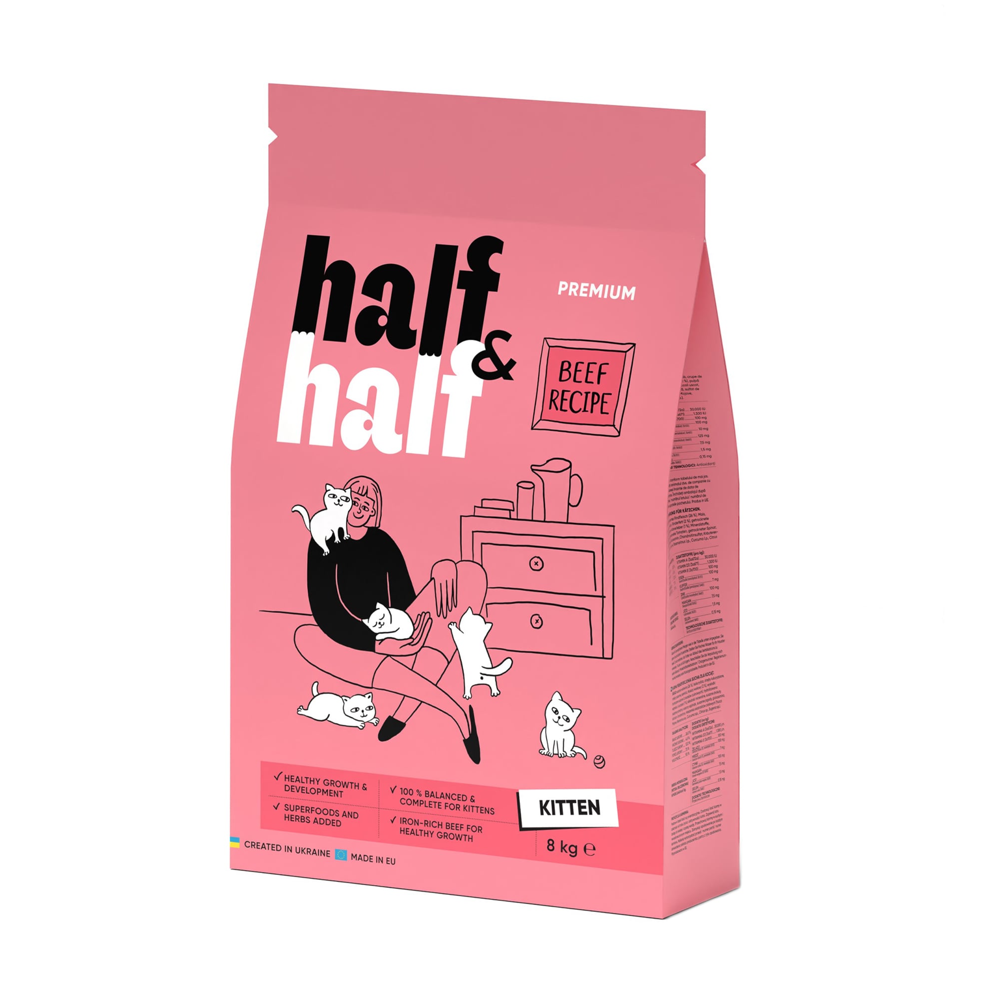 Сухий корм для кошенят Half&amp;Half із яловичиною, 8 кг