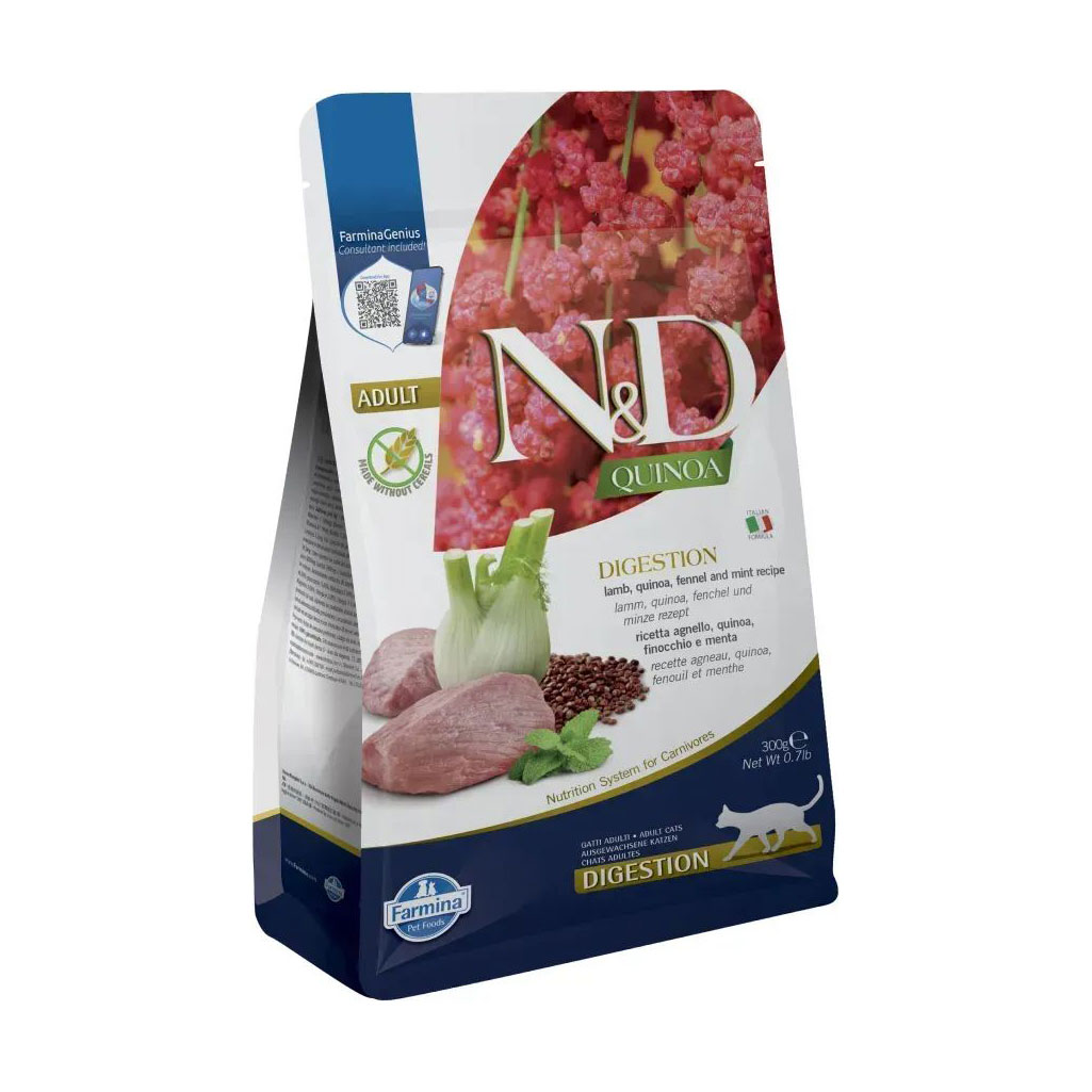 Сухий корм для котів Farmina N&amp;D Quinoa Digestion при порушенні травлення, з ягням та кіноа, 300 г