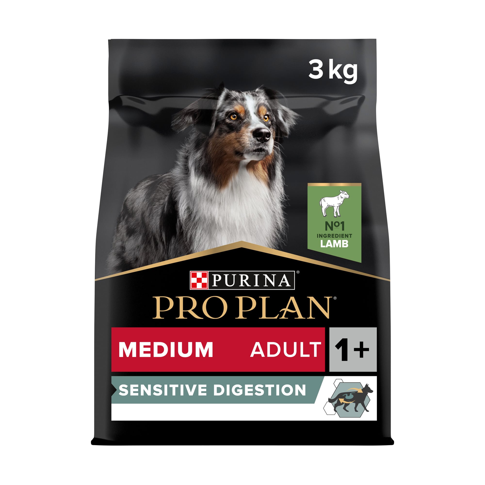Сухий корм для собак середніх порід від 1 року Pro Plan Medium Adult 1+ Sensitive Digestion з чутливим травленням, з ягням, 3 кг