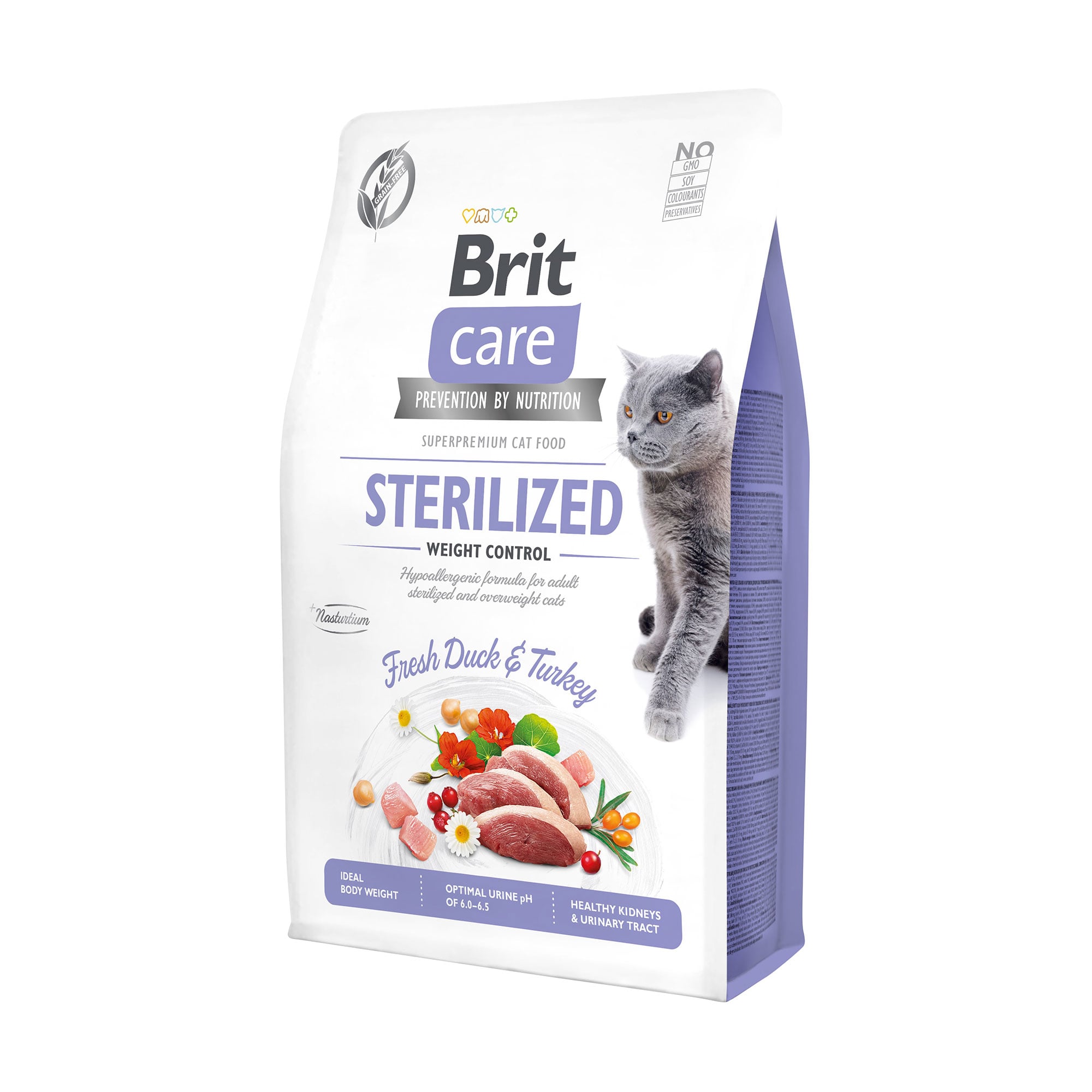 Сухий корм для стерилізованих кішок Brit Care Sterilized Weight та для кішок з надмірною вагою, з качкою та індичкою, 2 кг