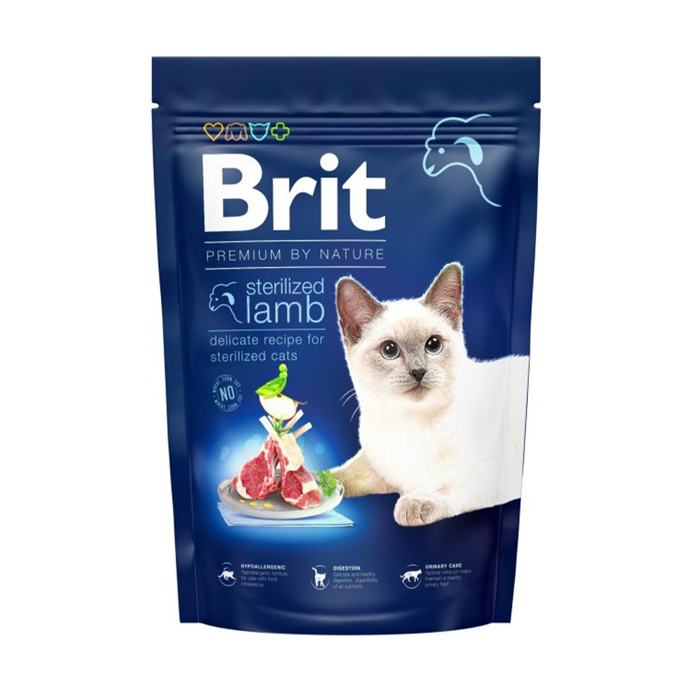 Сухий корм для стерилізованих кішок Brit Premium by Nature Cat Sterilised з ягням, 300 г