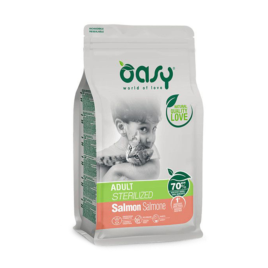 Сухий корм для стерилізованих кішок Oasy Lifestage Adult Sterilized з лососем, 1.5 кг