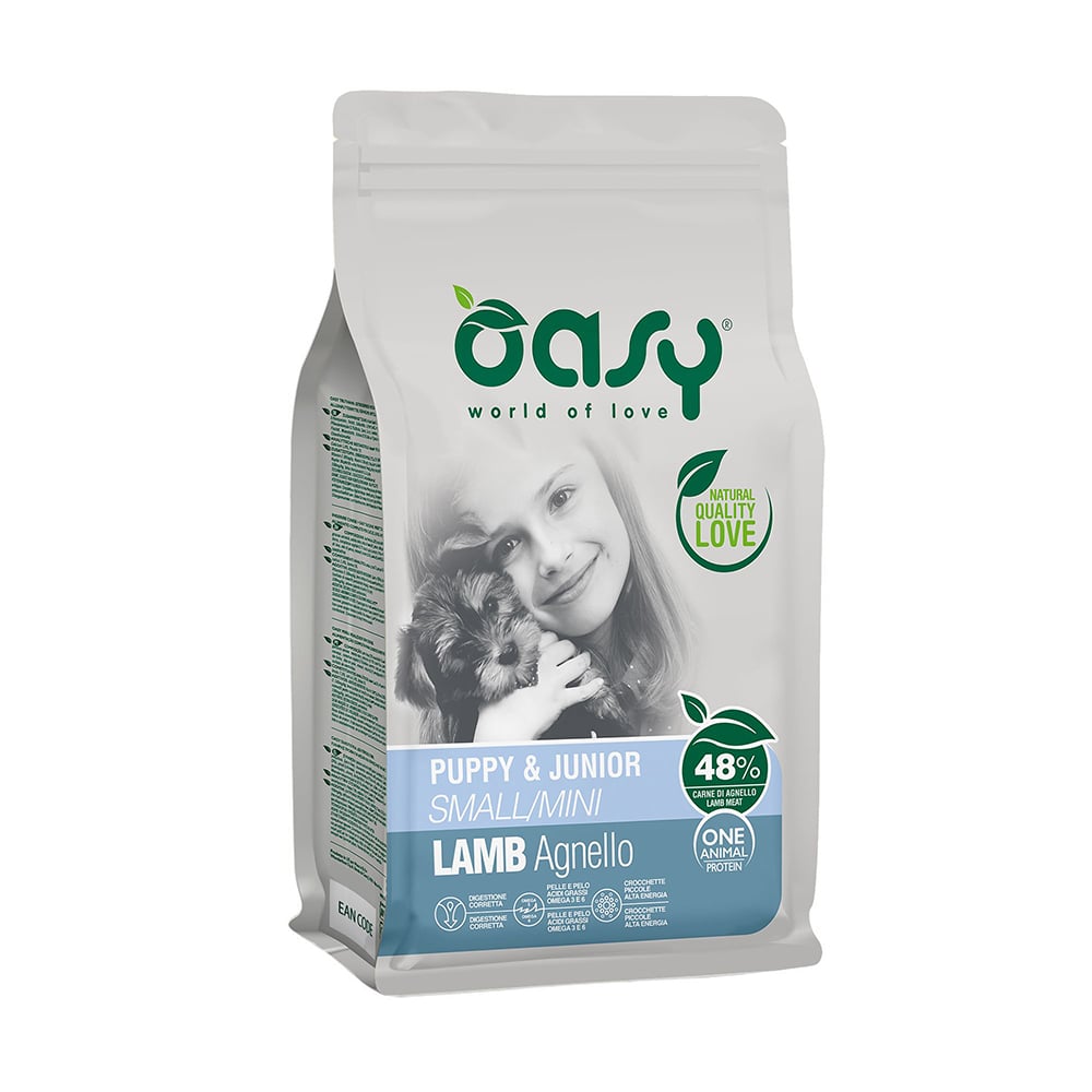 Сухий корм для цуценят малих порід Oasy One Animal Protein Puppy &amp; Junior Small/Mini з ягням, 800 г