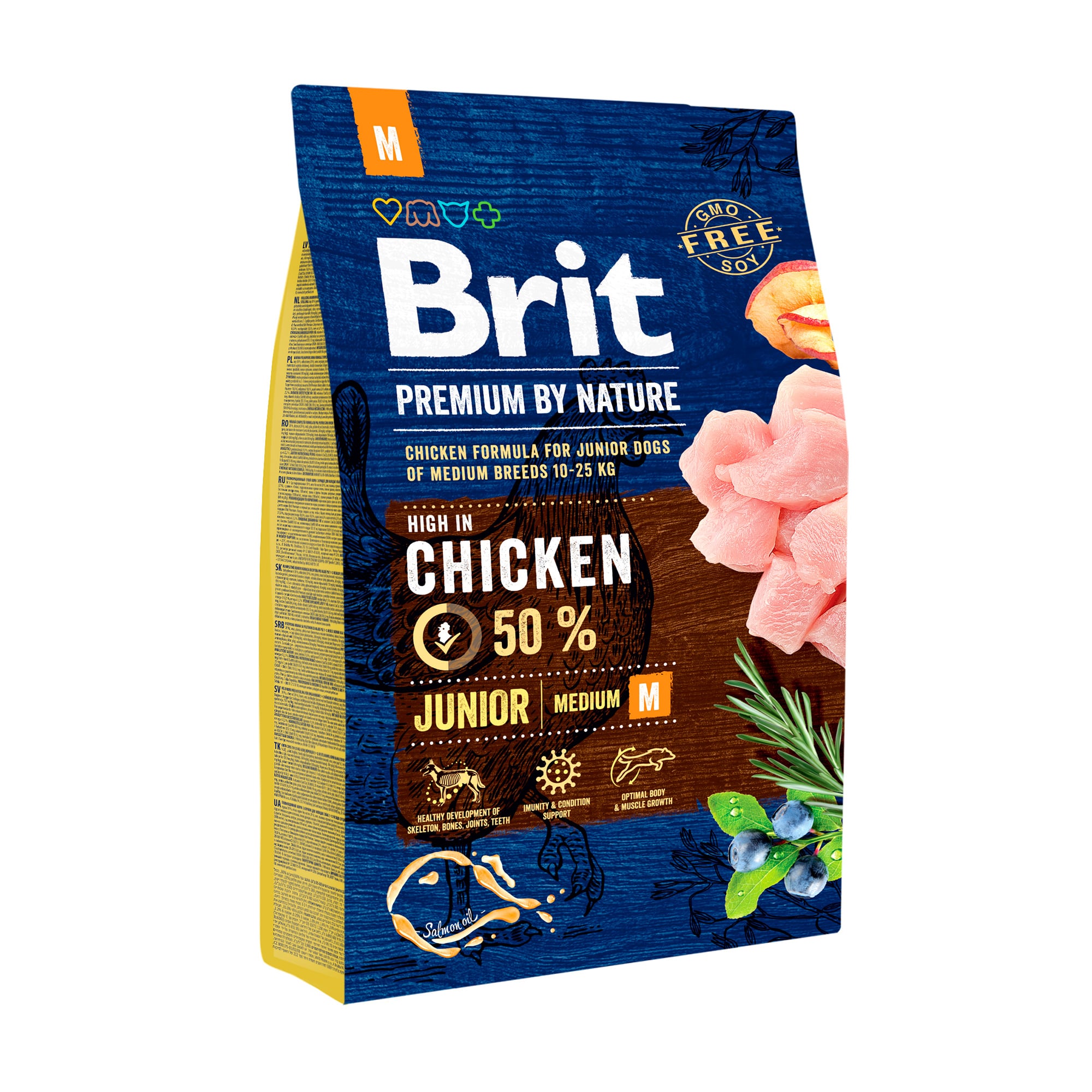 Сухий корм для цуценят та молодих собак середніх порід Brit Premium By Nature Junior M з куркою, 3 кг