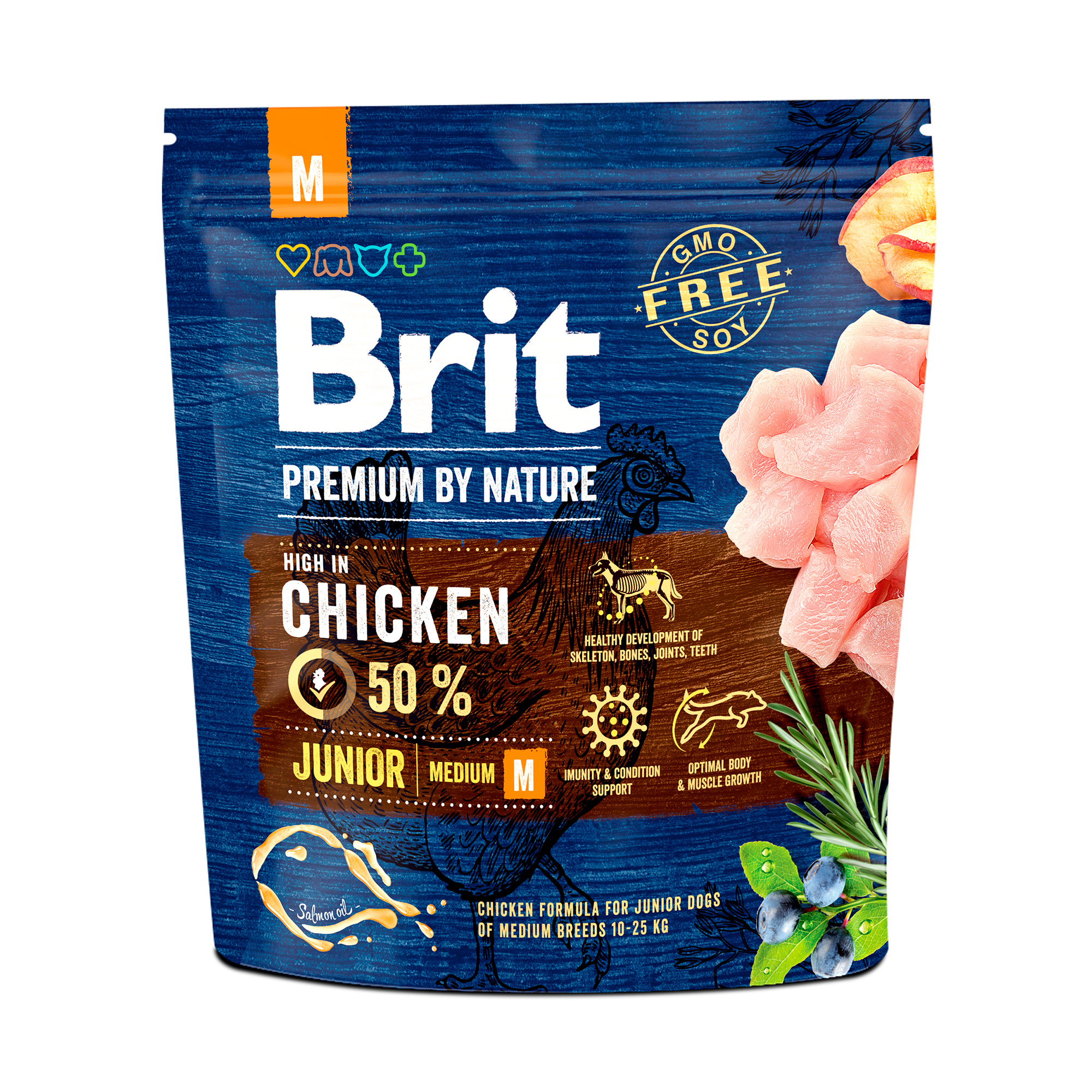 Сухий корм для цуценят та молодих собак середніх порід Brit Premium By Nature Junior M з куркою, 1 кг