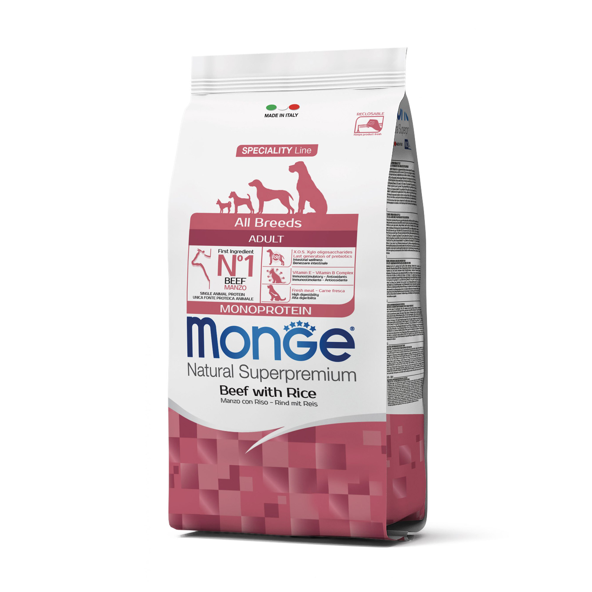 Сухий корм Monge All Breeds Adult для собак всіх порід, зі смаком яловичини з рисом, 2.5 кг