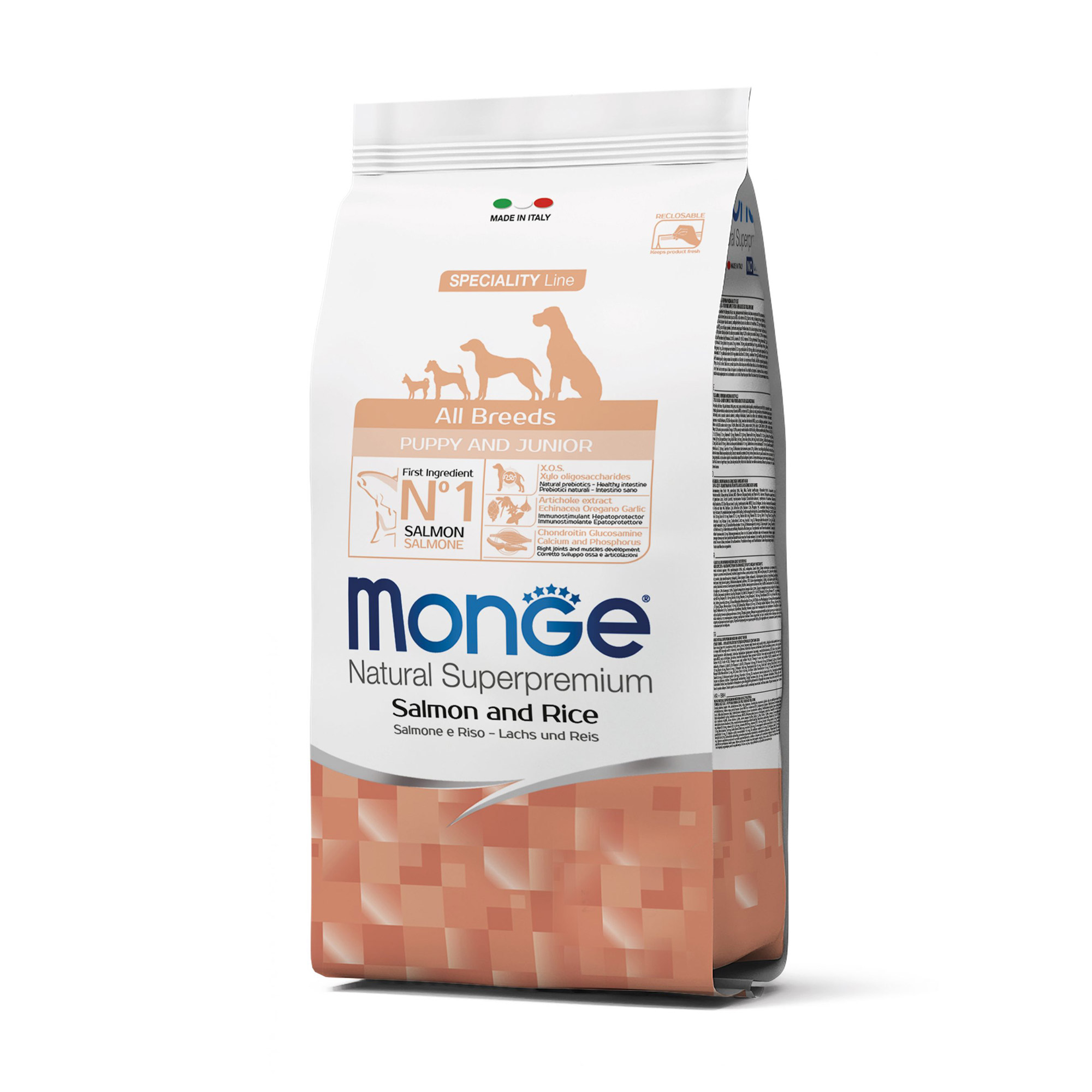 Сухий корм Monge All Breeds Puppy &amp; Junior для цуценят та собак всіх порід, зі смаком лосося з рисом, 2.5 кг