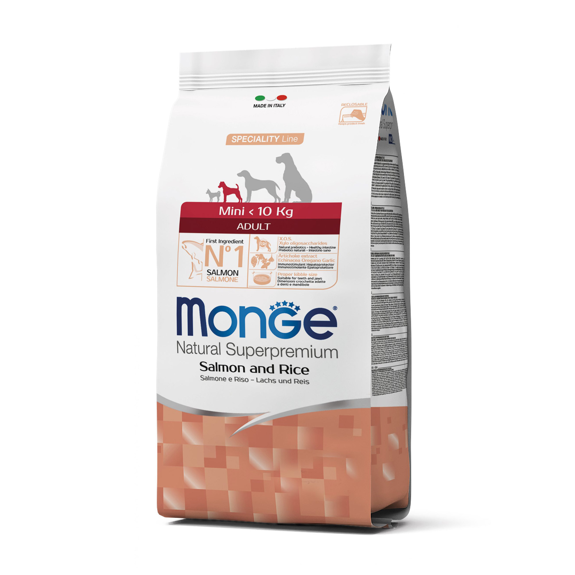 Сухий корм Monge Mini Adult для собак малих порід (до 10 кг), зі смаком лосося з рисом, 2.5 кг