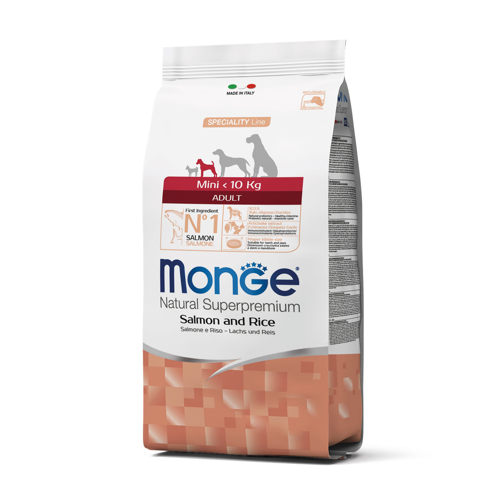 Сухий корм Monge Mini Adult для собак малих порід (до 10 кг), зі смаком лосося з рисом, 7.5 кг