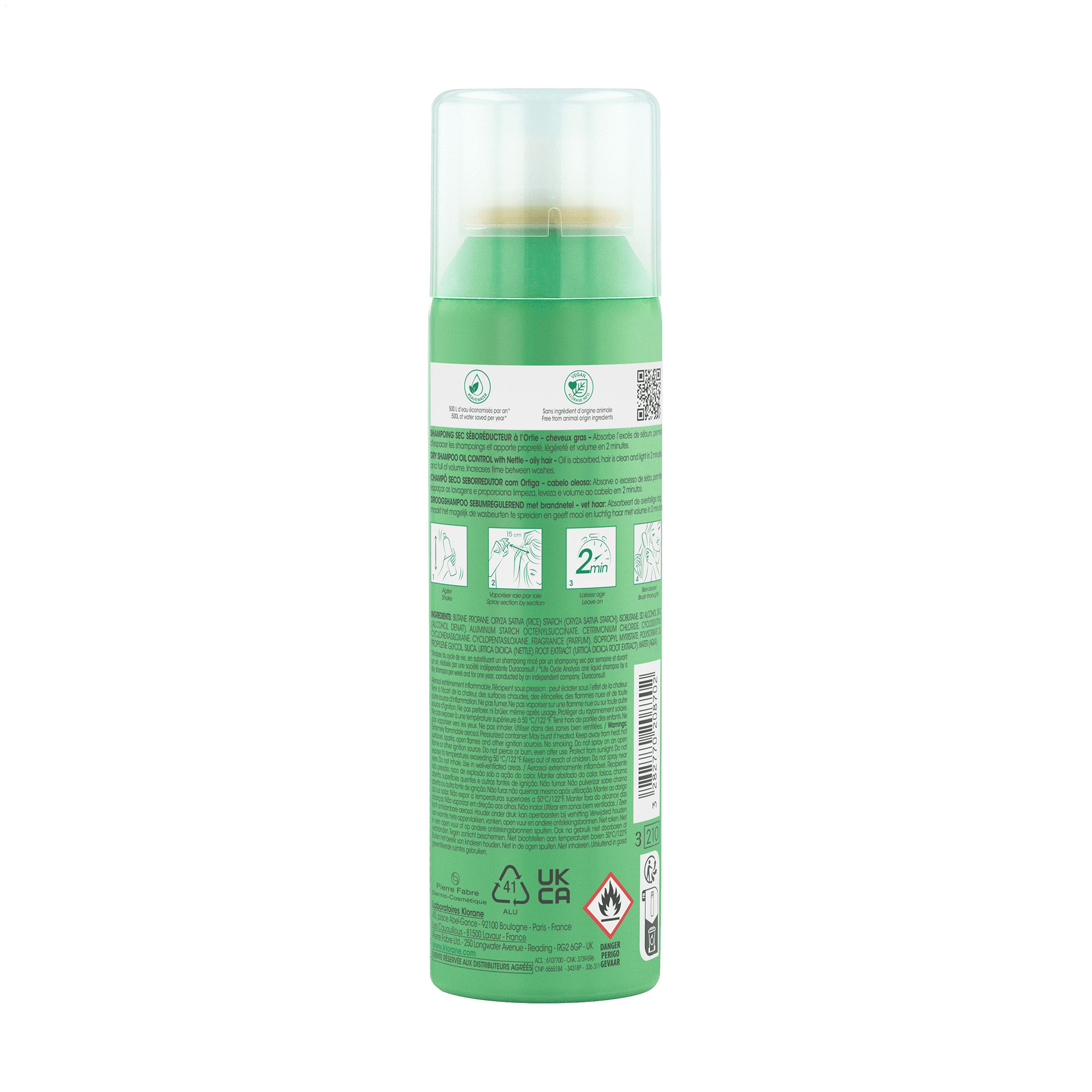 Сухий шампунь Klorane Nettle Sebo-Regulating Dry Shampoo for Oily Hair з кропивою, 150 мл