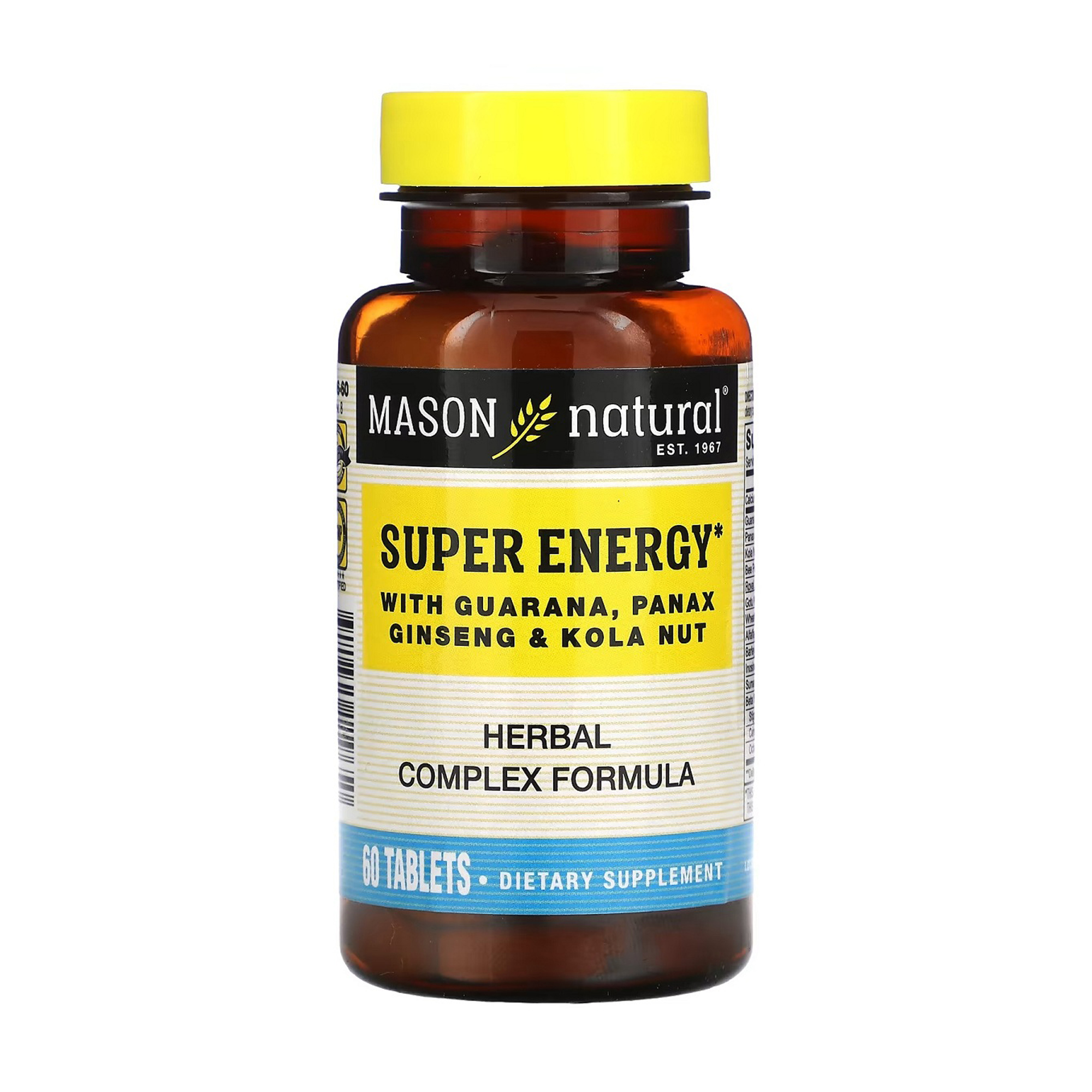 Супер енергія з гуараною, женьшенем та горіха коли Mason Natural Super Energy With Guarana, Panax Ginseng &amp; Kola Nut, 60 таблеток