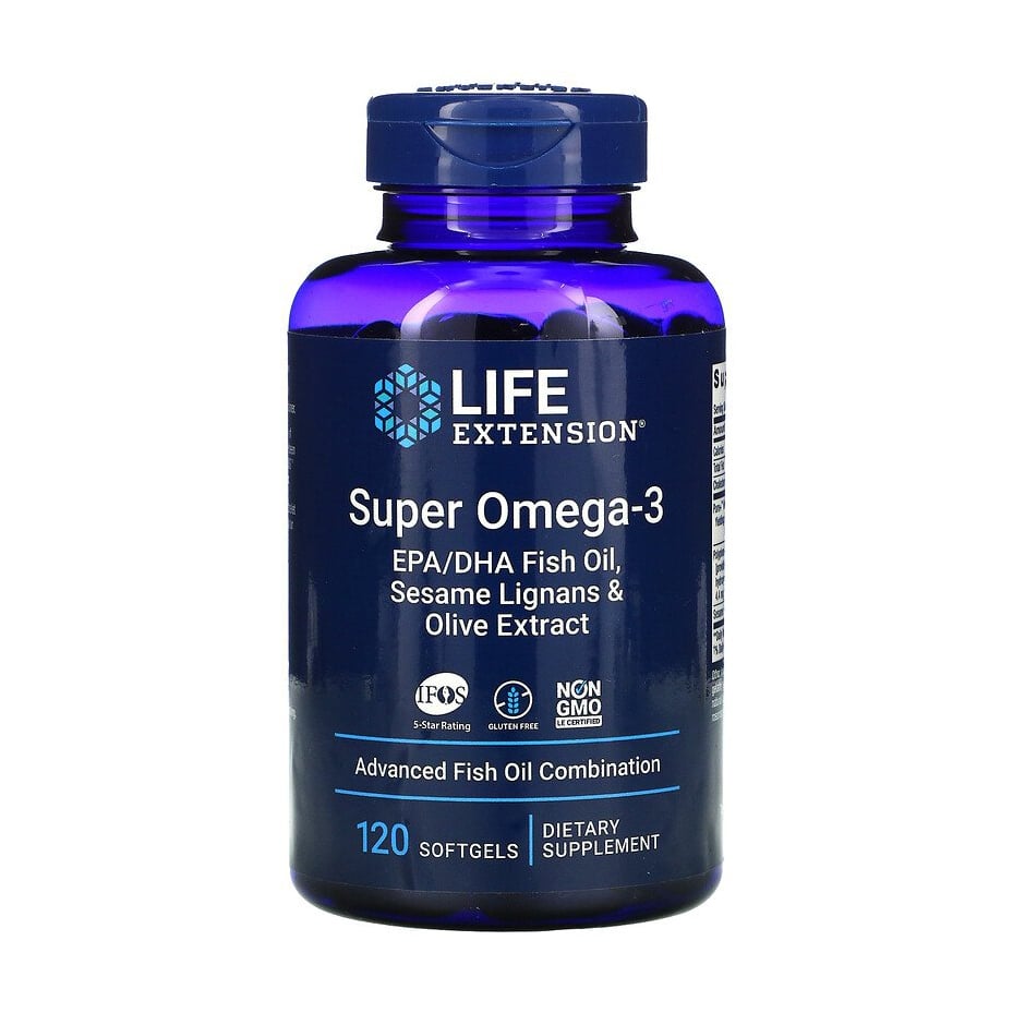 Супер омега-3 Life Extension Super Omega-3 EPA/DHA Fish Oil, Sesame Lignans &amp; Olive Extract, 120 гелевих капсул