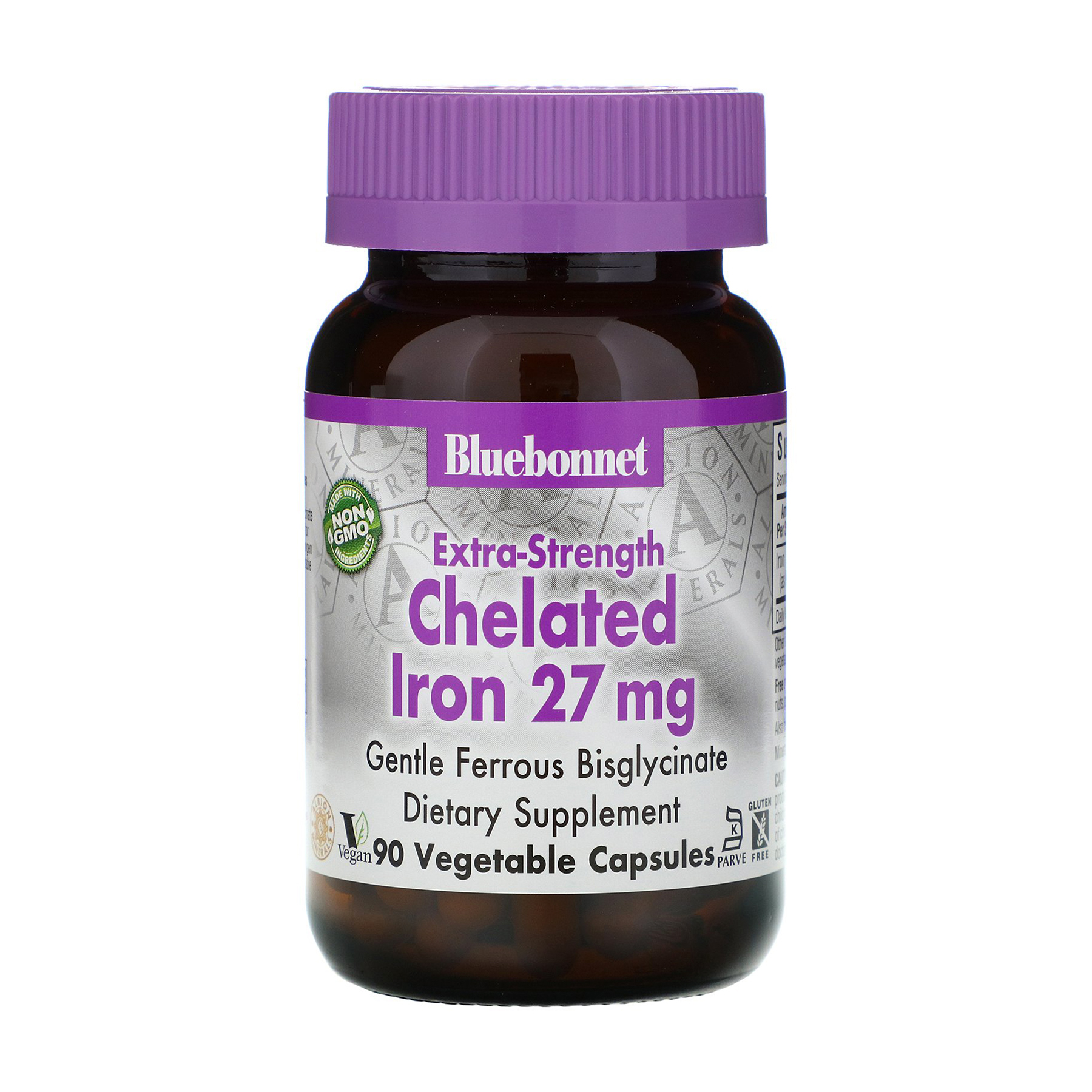 Суперсильне хелатне залізо Bluebonnet Nutrition Chelated Iron 27 мг, 90 капсул
