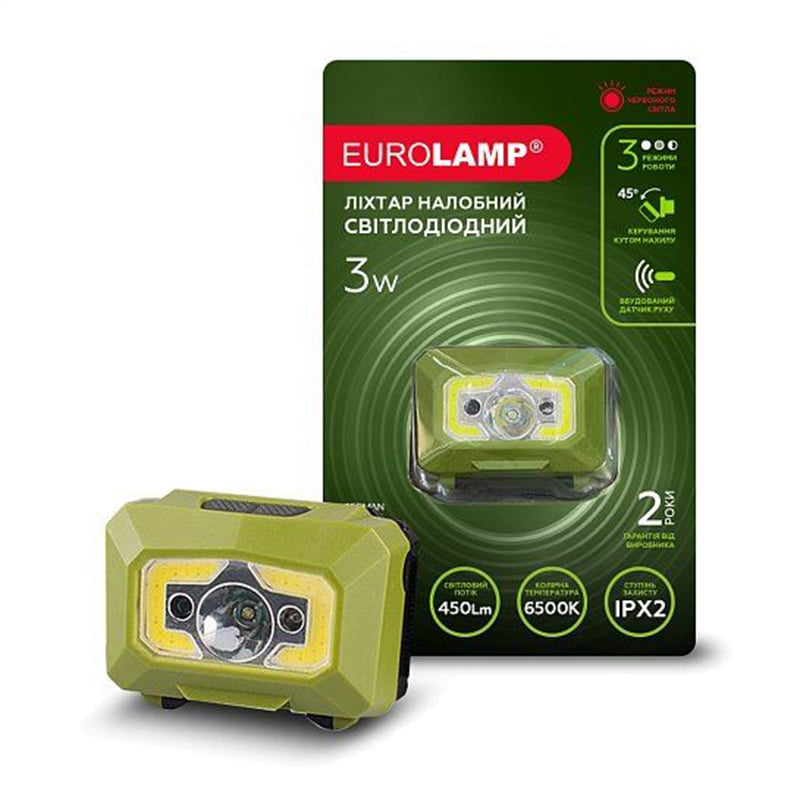 Світлодіодний ліхтар налобний Eurolamp 3W COB Red Light зелений, 1 шт (HL-3W(green))