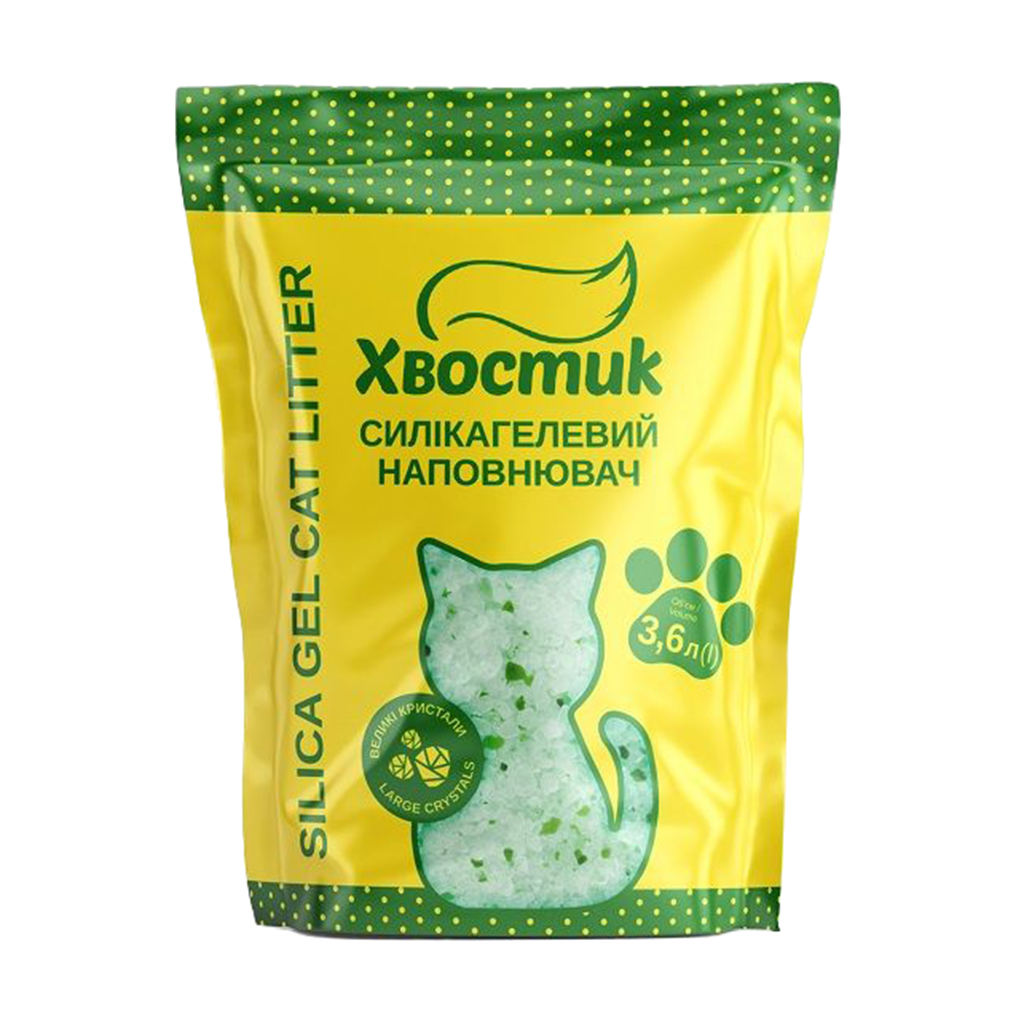 Силікагелевий наповнювач для котячого туалету Хвостик великий, із зеленими гранулами, 3.6 л