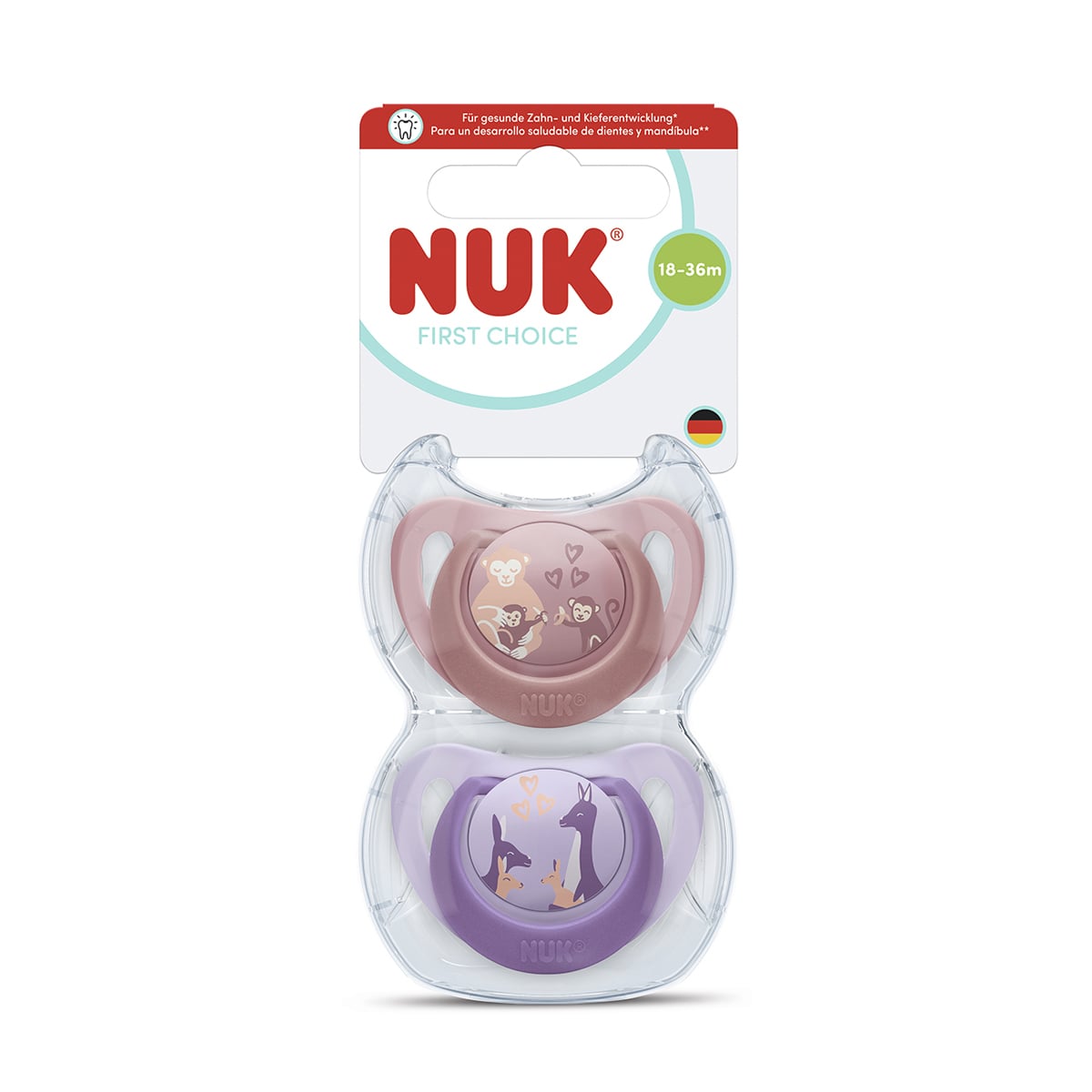 Силіконова ортодонтична пустушка NUK First Choice від 1.5 року до 3 років, мавпа/кенгуру, 2 шт (3954184)