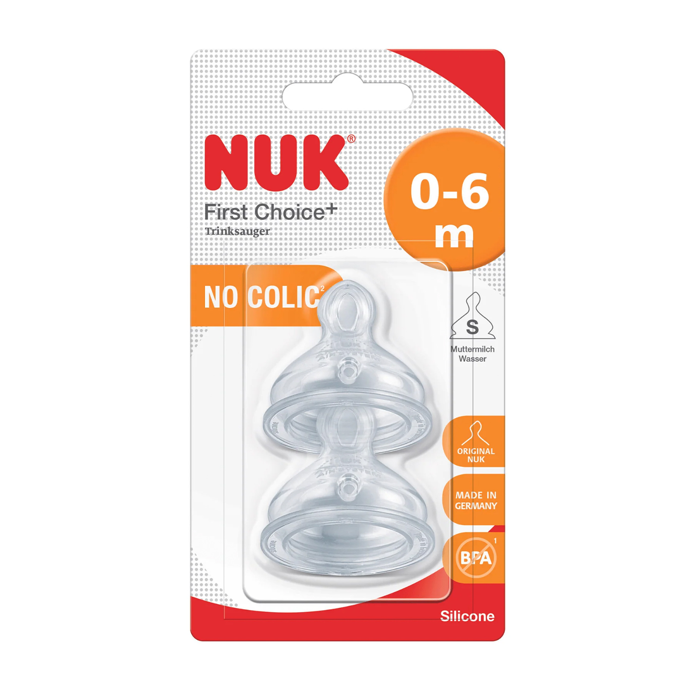 Силіконова соска NUK First Choice Plus від народження до 6 місяців, з отвором S, розмір 1, 2 шт (3952773)
