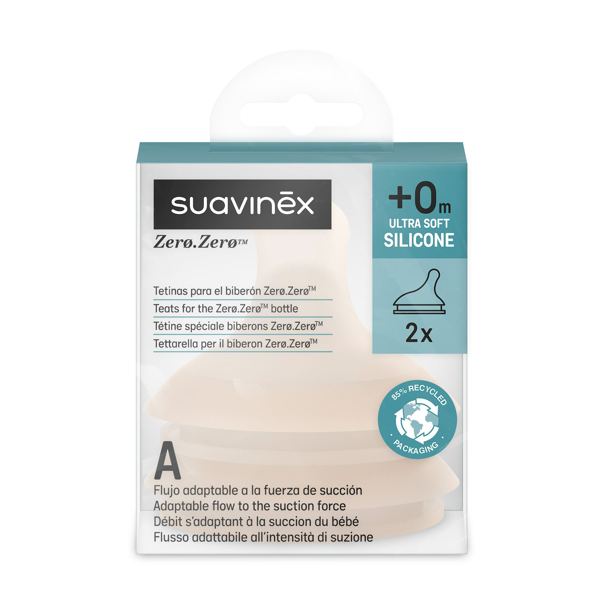 Силіконова соска Suavinex Zero.Zero антиколікова, адаптивний потік, бежева, від народження, 2 шт (308446)