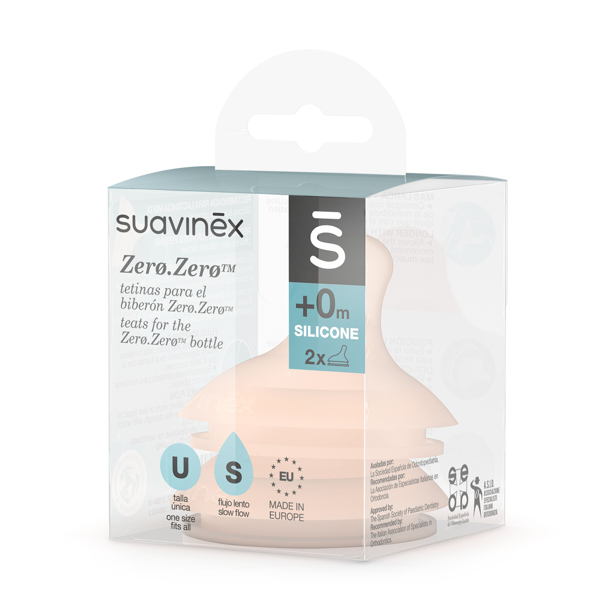 Силіконова соска Suavinex Zero.Zero антиколікова, повільний потік, від народження, 2 шт (304586)