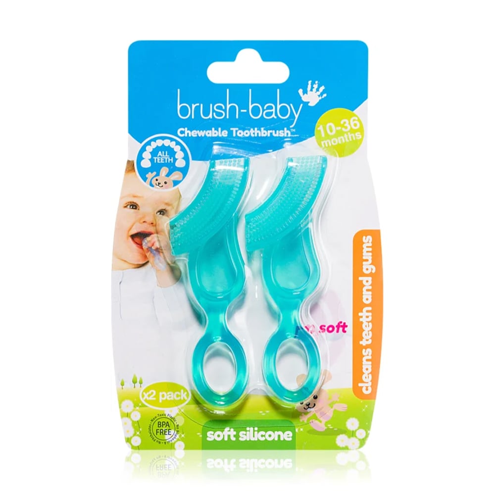 Силіконова жувальна зубна щітка Brush-Baby Chewable Toothbrush м'яка, 10-36 місяців, бірюзова, 2 шт