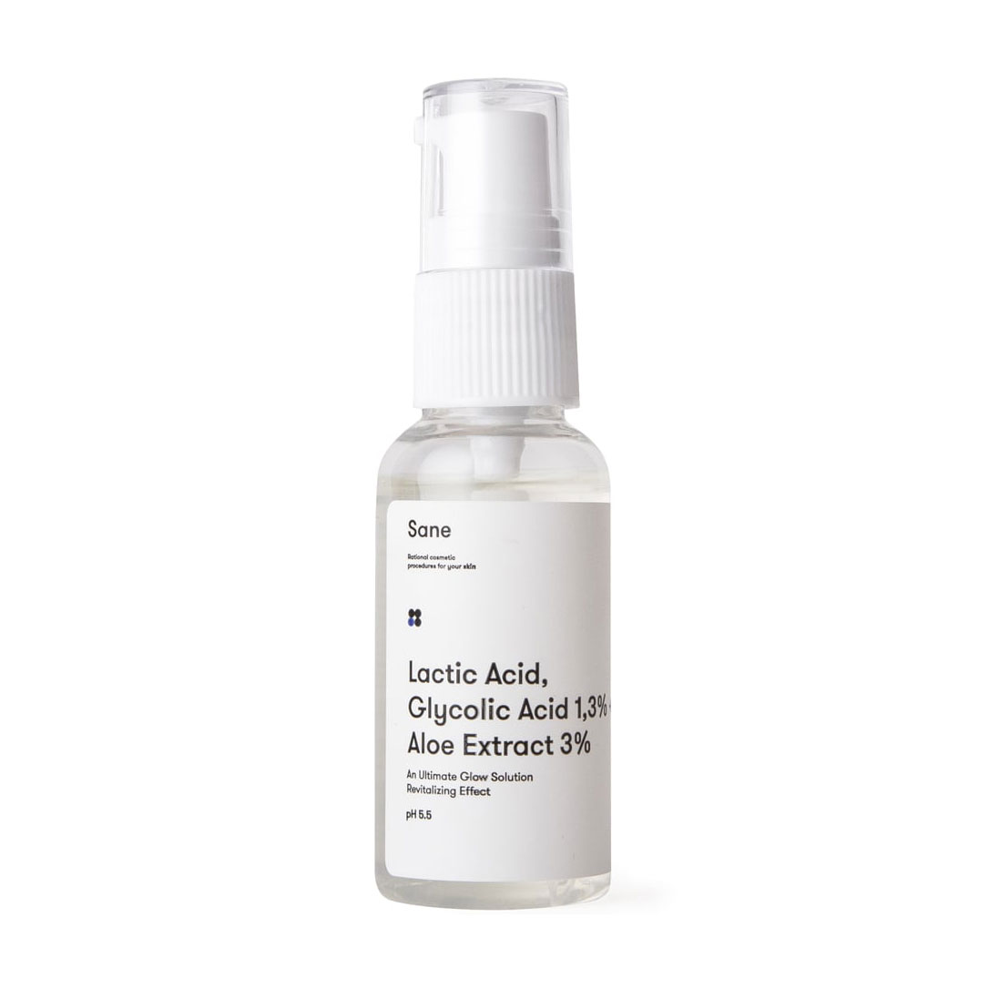 Сироватка для обличчя Sane Lactic Acid Glycolic Acid 1.3% + Aloe Extract 3% з молочною та гліколевою кислотою, 30 мл