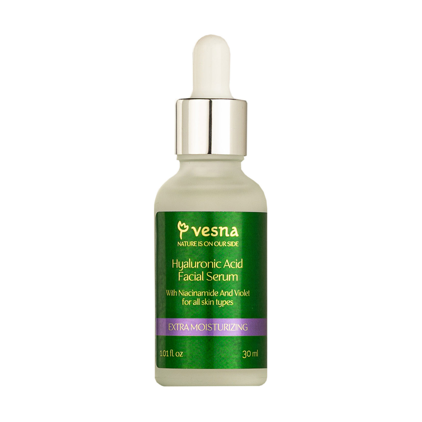 Сироватка для обличчя Vesna Hyaluronic Acid Facial Serum для всіх типів шкіри, з гіалуроновою кислотою, ніацинамідом та фіалкою, 30 мл