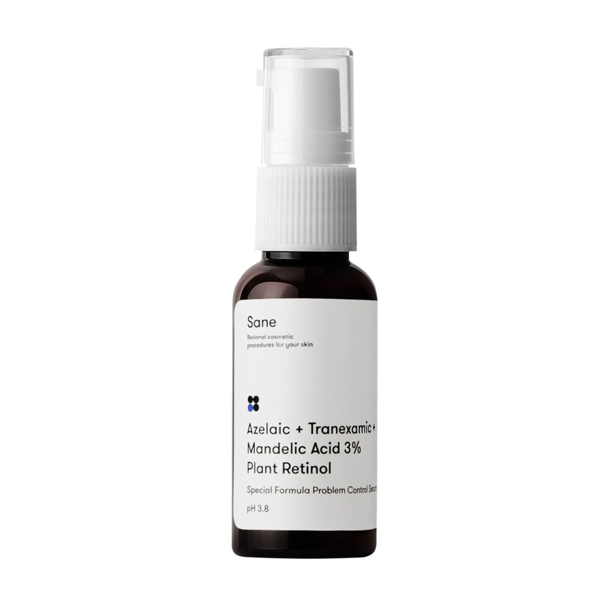 Сироватка для проблемної шкіри обличчя Sane Azelaic + Tranexamic + Mandelic Acid 3% з кислотами та ретинолом у ліпосомах, 30 мл
