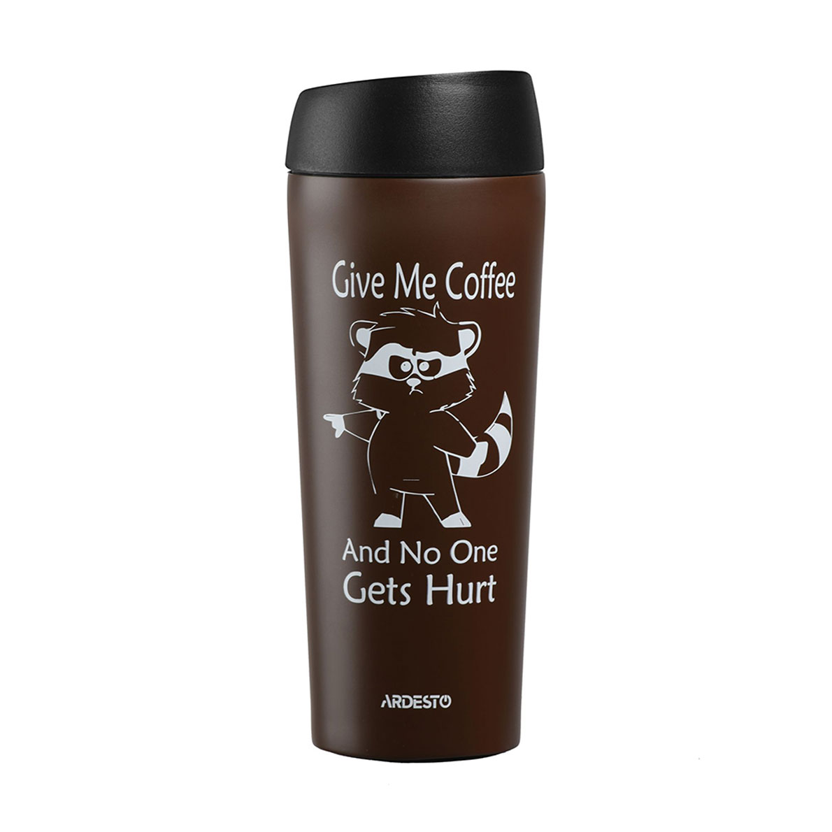 Термочашка Ardesto Coffee Time Raccoon нержавіюча сталь, коричнева, 450 мл (AR2645DML)