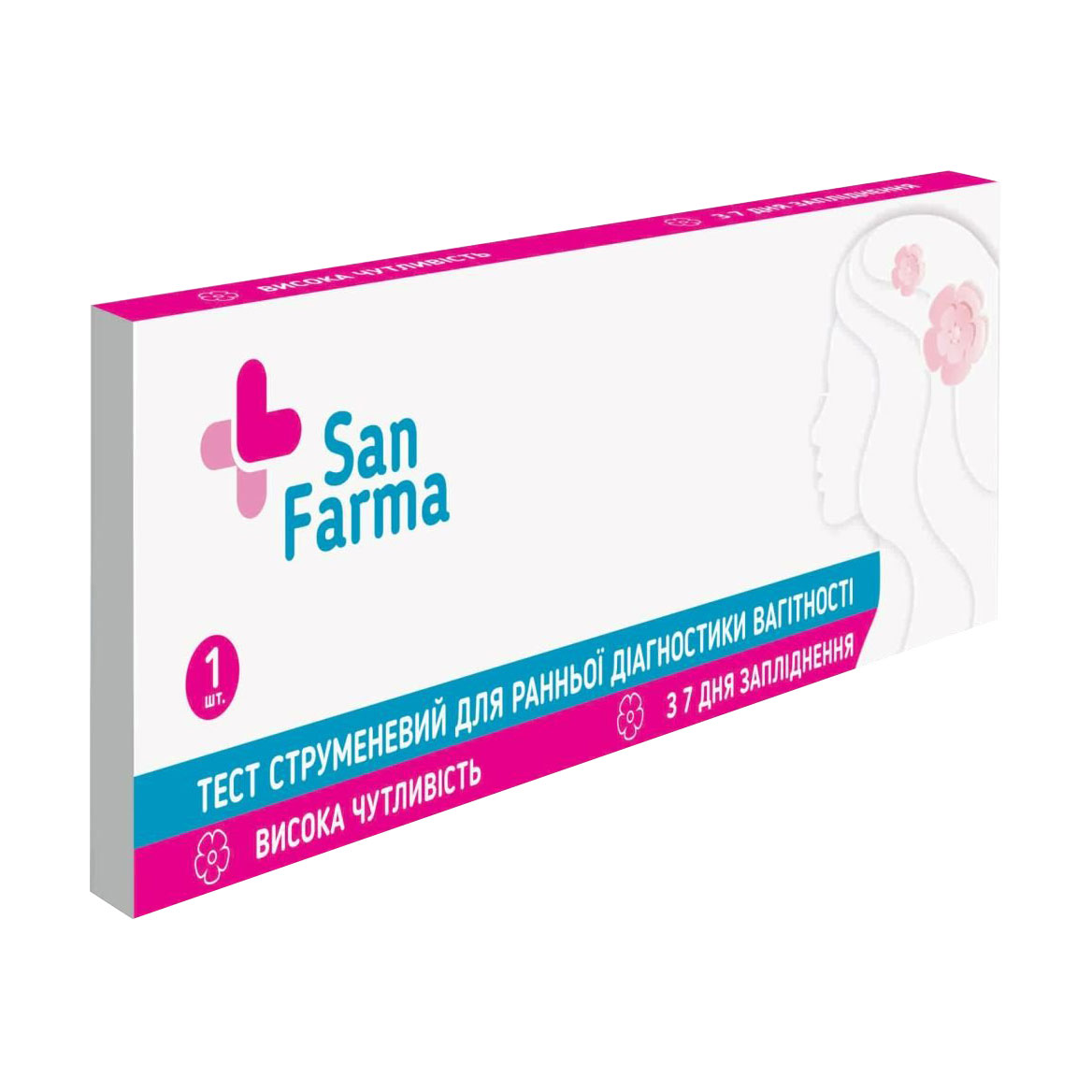 Тест на вагітність San Farma Cтруменевий, для ранньої діагностики, 1 шт