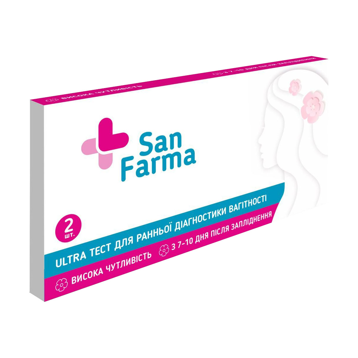 Тест на вагітність San Farma Ultra для ранньої діагностики, 2 шт
