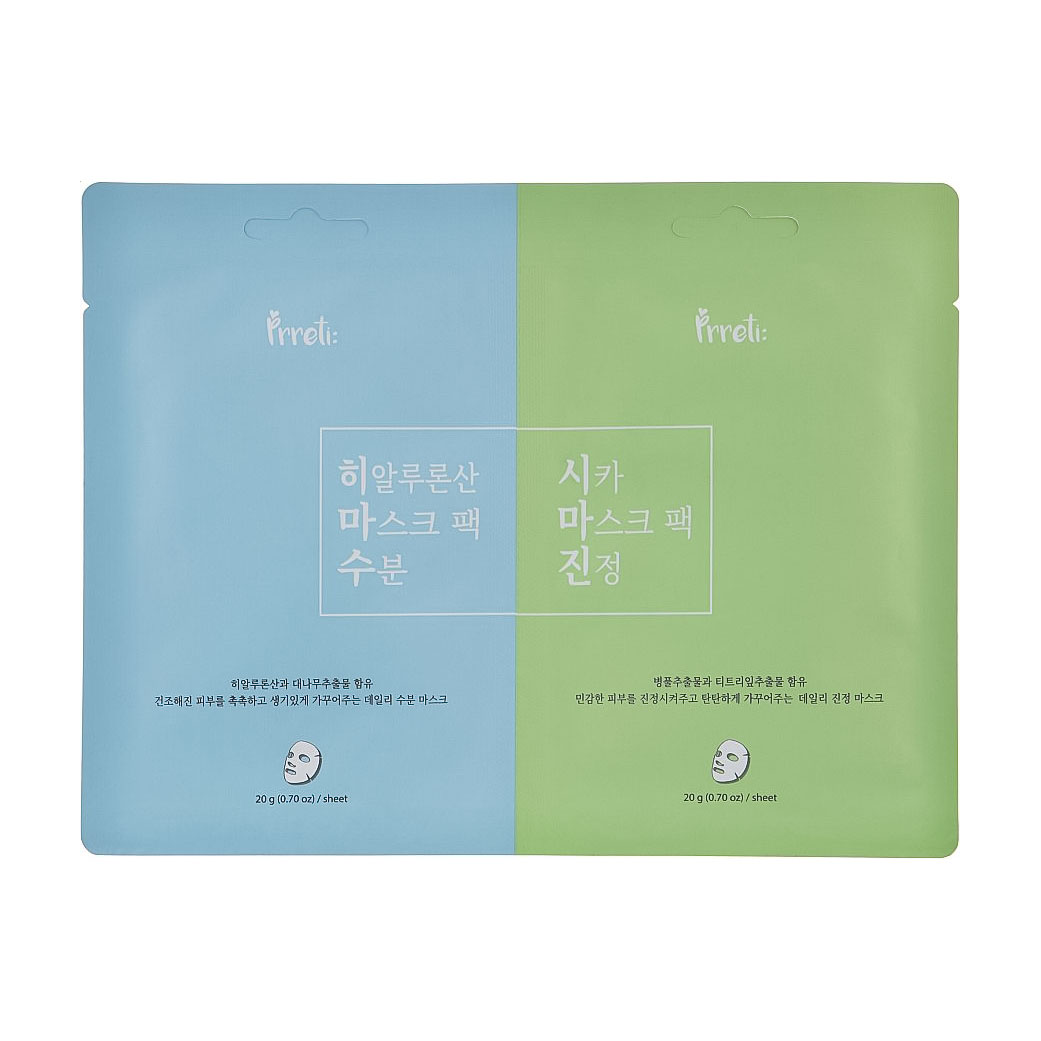 Тканина маска для обличчя Prreti Prreti Mask Pack Cica + Mask Pack Hyalulonic Acid, 2*20 г