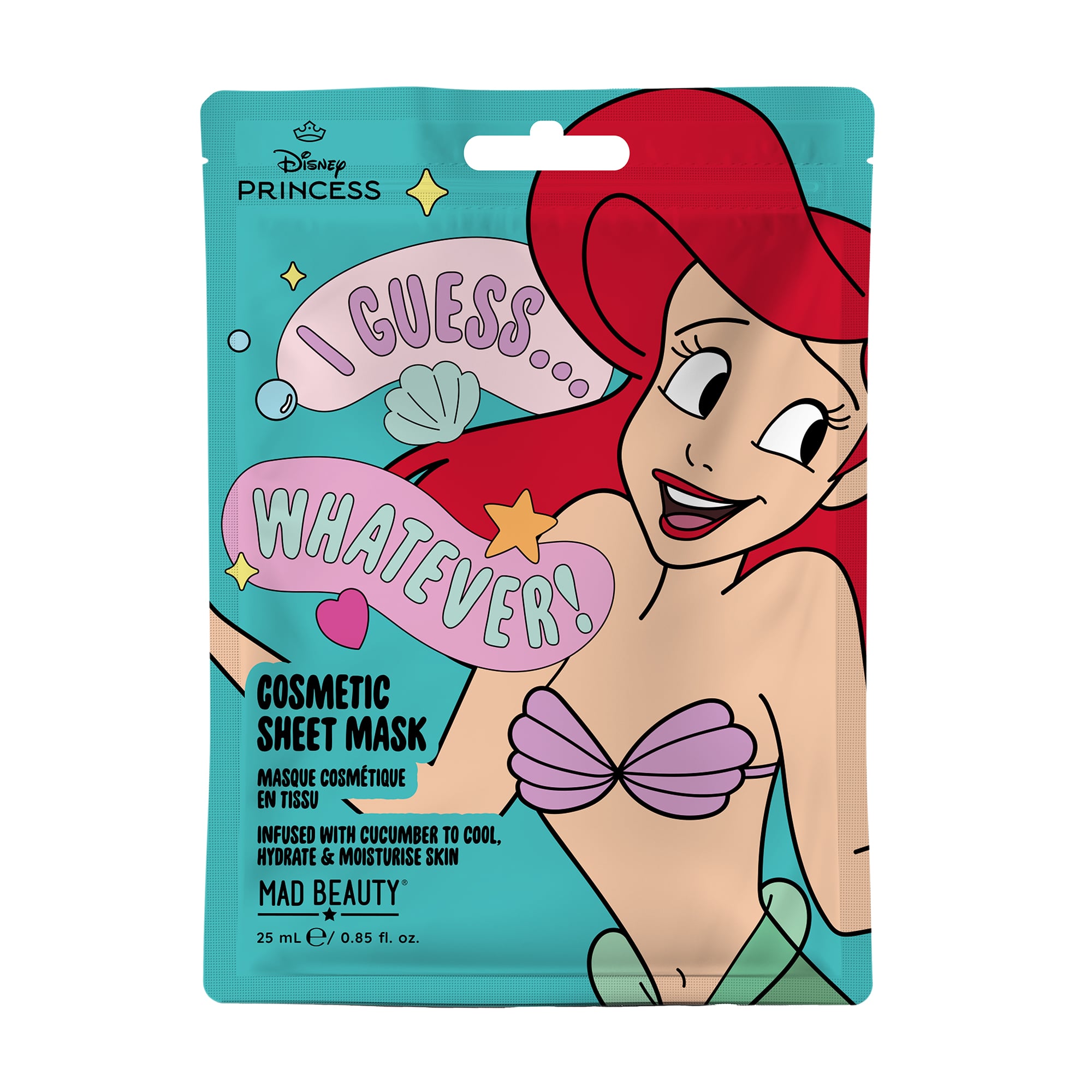 Тканинна косметична маска для обличчя Mad Beauty Disney Princess Cosmetic Sheet Mask, Ariel, 25 мл