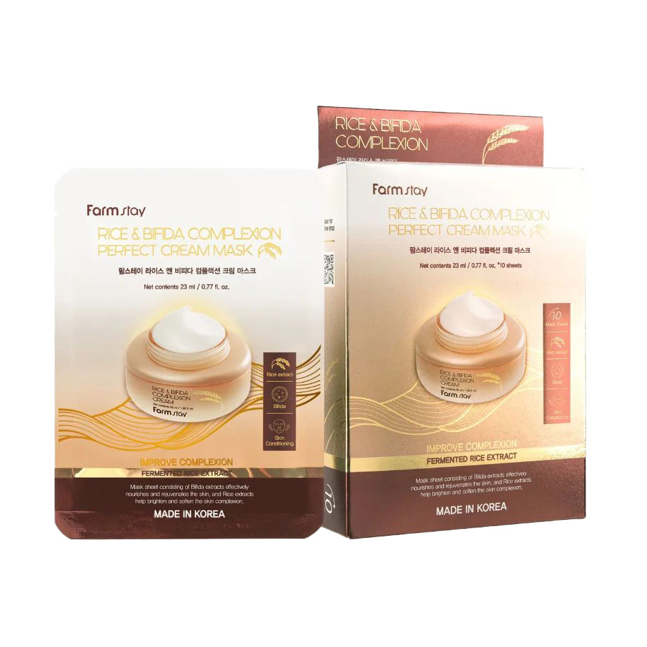Тканинна крем-маска для обличчя FarmStay Rice &amp; Bifida Cream Mask, 10*23 мл