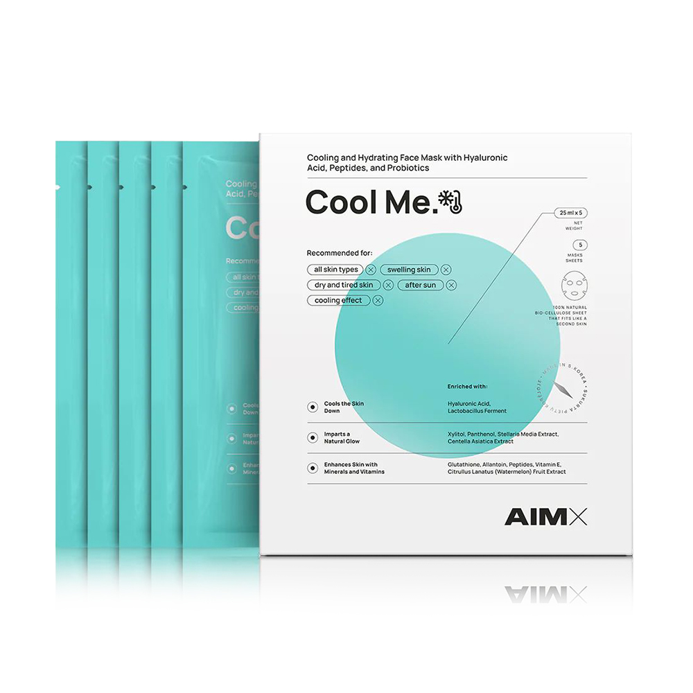 Тканинна маска для обличчя AIMX Cool Me Cooling And Hydrating Face Mask With Hyaluronic Acid Peptides And Probiotics, 5*25 мл