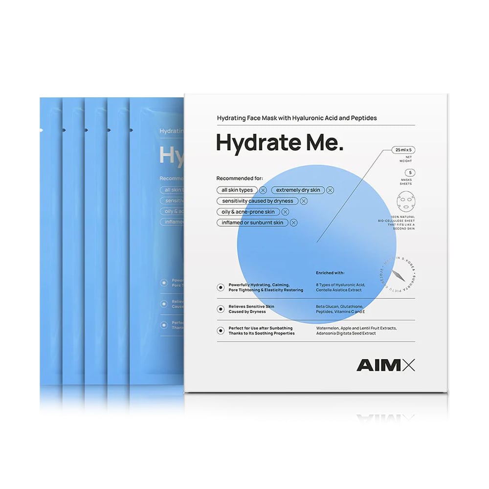 Тканинна маска для обличчя AIMX Hydrate Me Face Mask With Hyaluronic Acid And Peptides, 5*25 мл