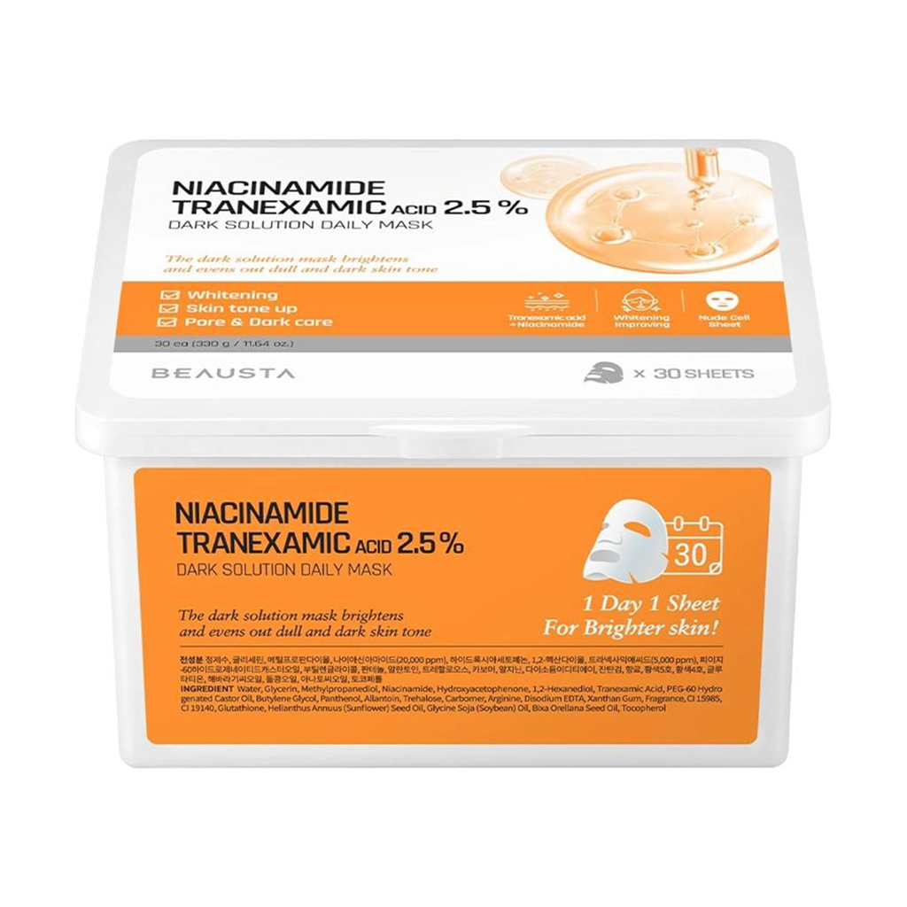 Тканинна маска для обличчя Beausta Niacinamide Tranexamic Acid 2.5% Dark Solution Daily Mask, 30 шт