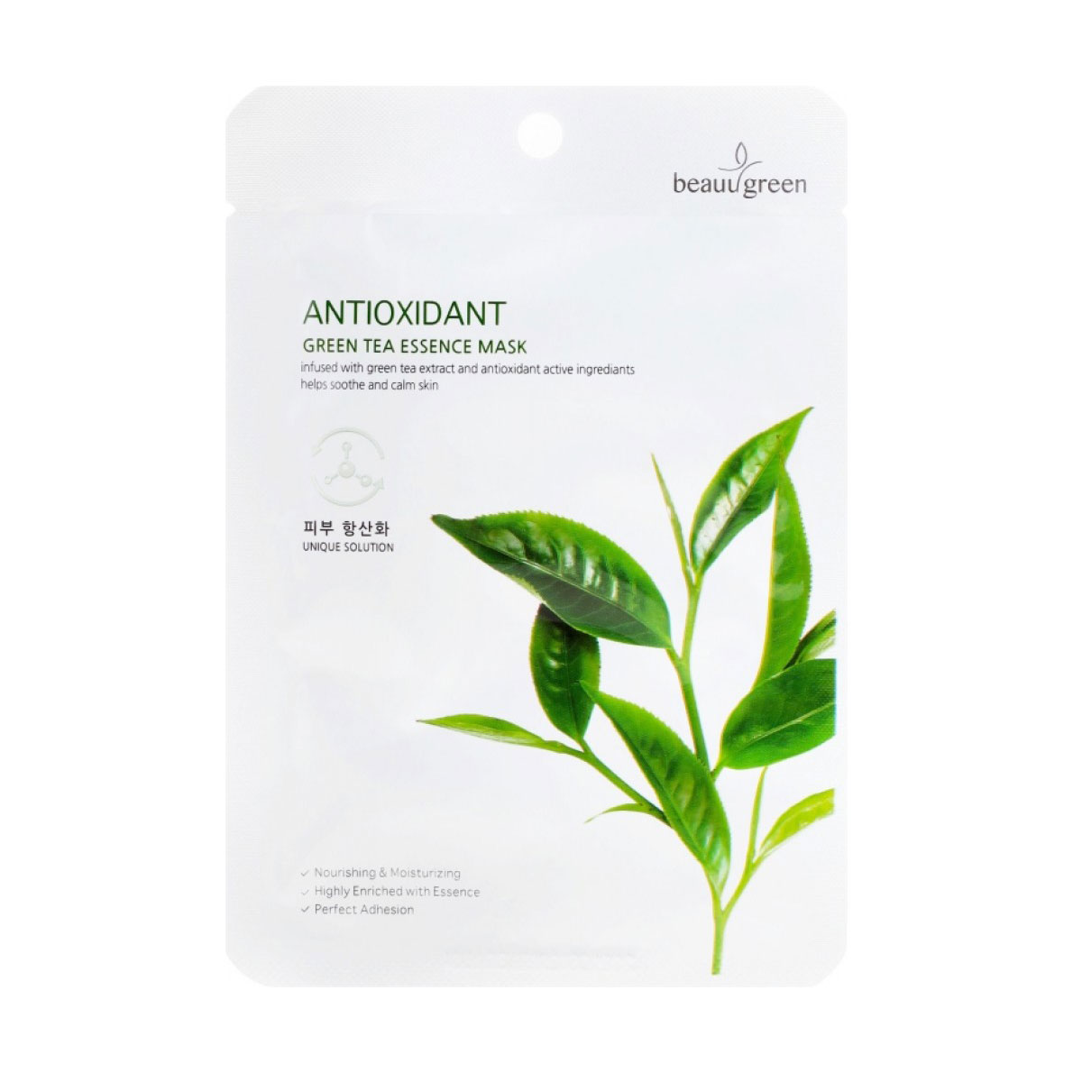 Тканинна маска для обличчя BeauuGreen Antioxidant Green Tea Essence Mask з екстрактом зеленого чаю, 23 г