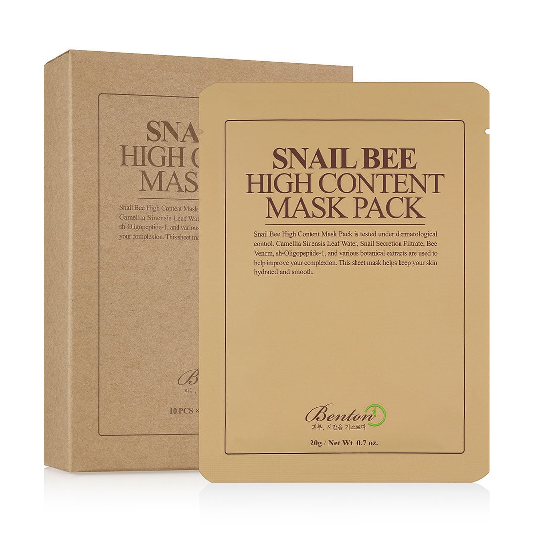 Тканинна маска для обличчя Benton Snail Bee High Content Mask з муцином равлика та бджолиною отрутою, 10 шт*20 г