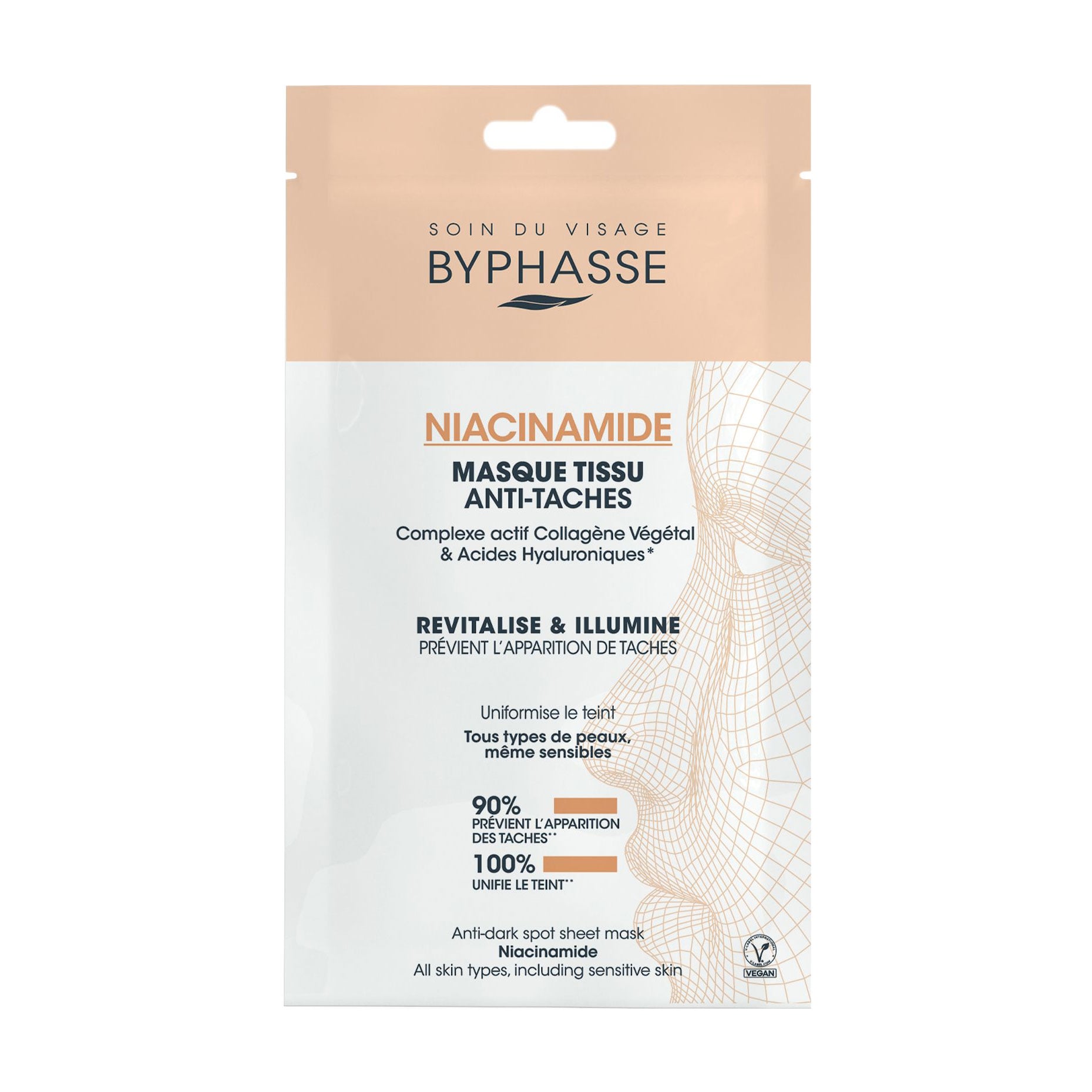 Тканинна маска для обличчя Byphasse Niacinamide Revitalise &amp; Illumine Anti-Dark Spot Sheet Mask з ніацинамідом, 18 мл