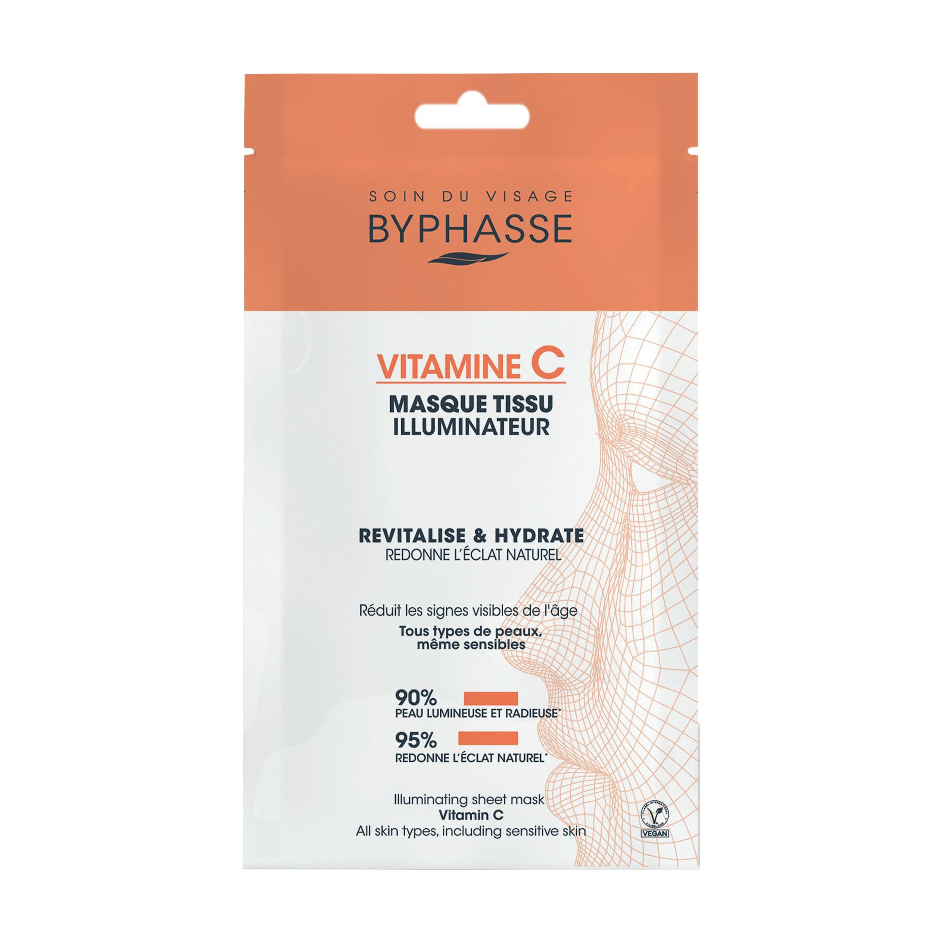 Тканинна маска для обличчя Byphasse Revitalise &amp; Hydrate Illuminating Sheet Mask з вітаміном C, 18 мл