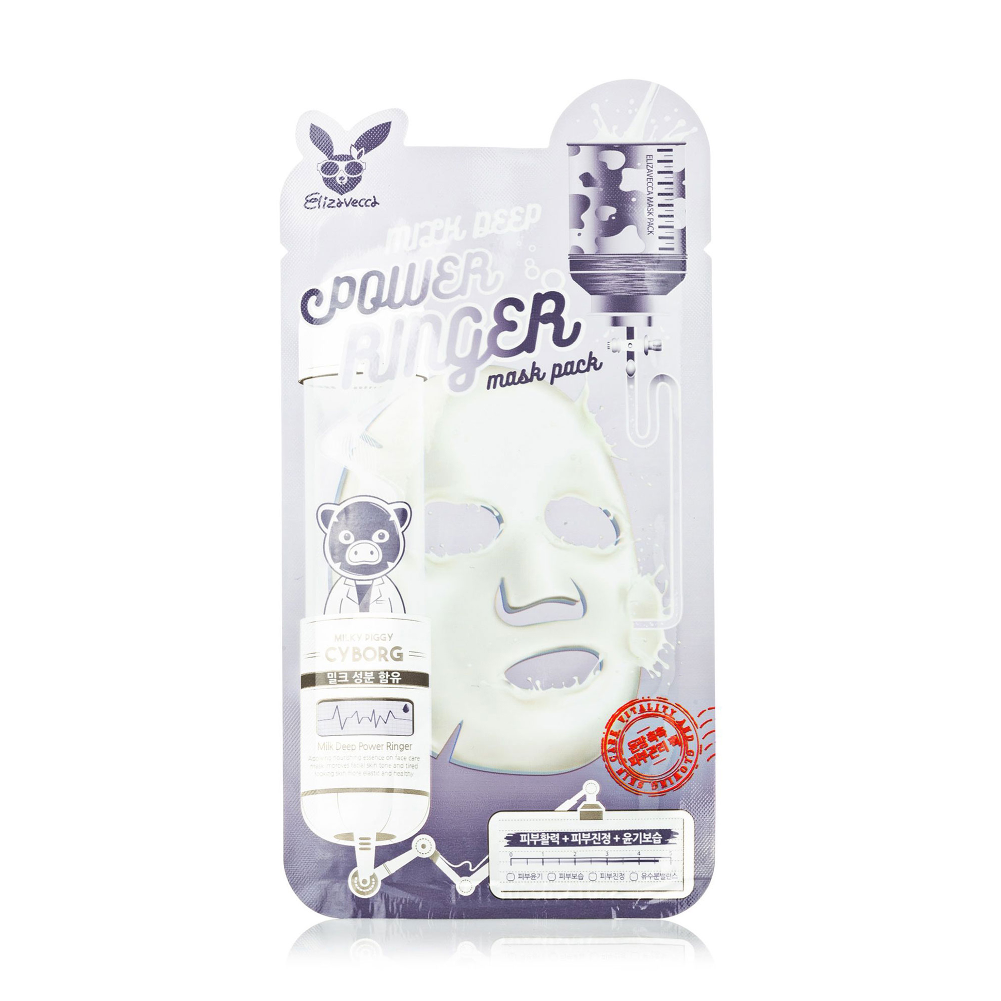 Тканинна маска для обличчя Elizavecca Milky Piggy Cyborg Milk Deep Power Ring Mask Pack з молочними протеїнами, 23 мл