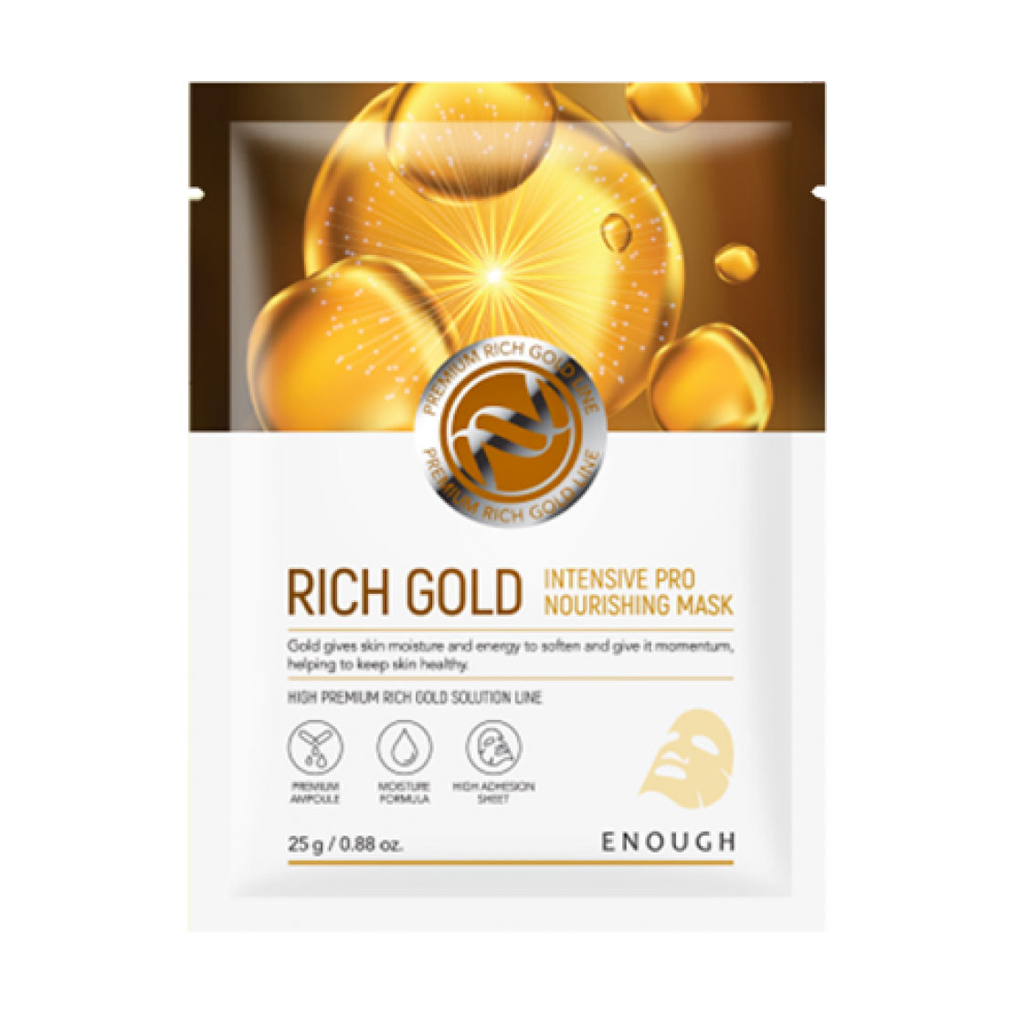 Тканинна маска для обличчя Enough Rich Gold Intensive Pro Nourishing Mask Pack на основі іонів золота, 25 г