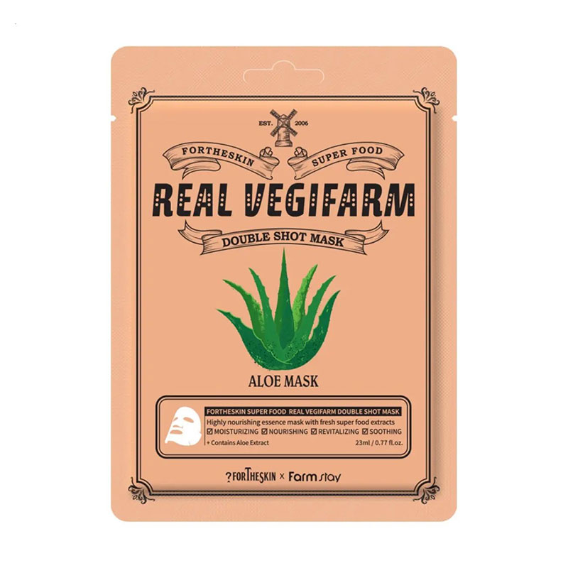 Тканинна маска для обличчя Fortheskin Super Food Real Vegifarm Double Shot Mask Aloe, 23 мл