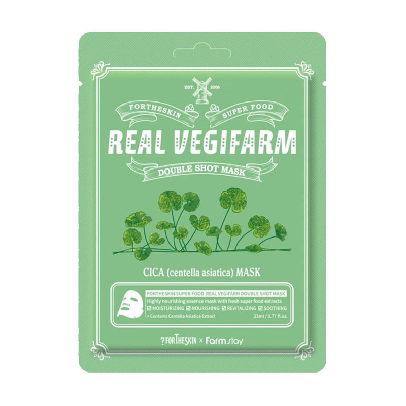 Тканинна маска для обличчя Fortheskin Super Food Real Vegifarm Double Shot Mask Cica, 23 мл
