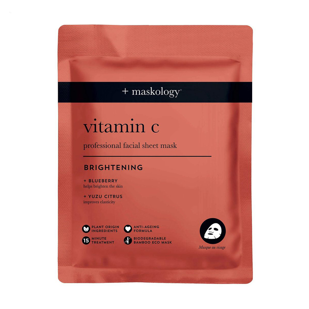 Тканинна маска для обличчя Hive +Maskology Vitamin C Brightening Professional Facial Sheet Mask з вітаміном С, 22 мл