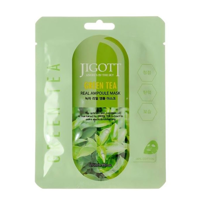 Тканинна маска для обличчя Jigott Grеen Tea Real Ampoule з екстрактом зеленого чаю, 27 мл
