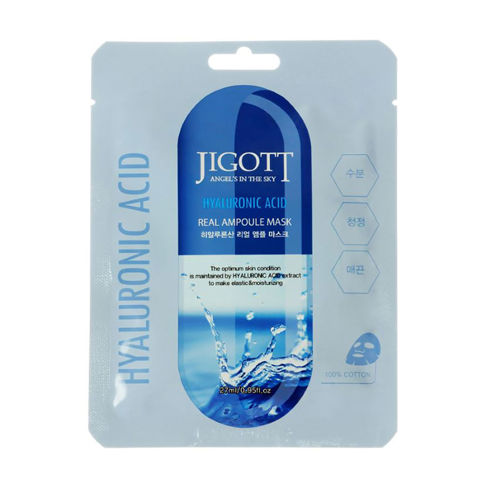 Тканинна маска для обличчя Jigott Hyaluronic Acid Real Mask Ampoule з гіалуроновою кислотою, 27 мл
