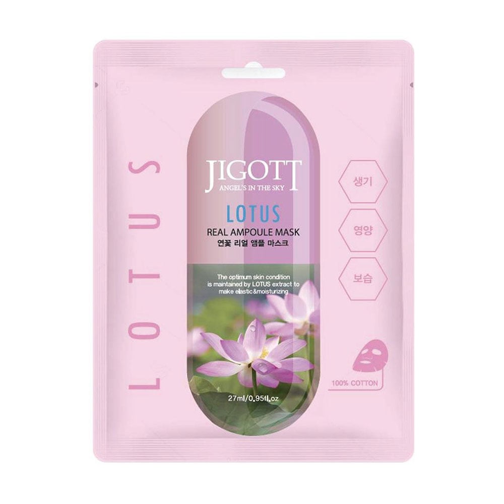Тканинна маска для обличчя Jigott Lotus Real Ampoule Mask з екстрактом лотосу, 27 мл