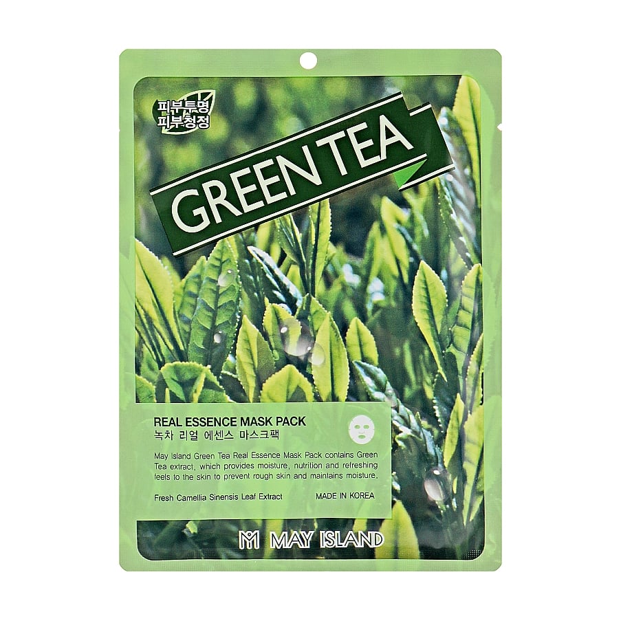 Тканинна маска для обличчя May Island Real Essence Green Tea Mask Pack з зеленим чаєм, для проблемної шкіри, 25 мл